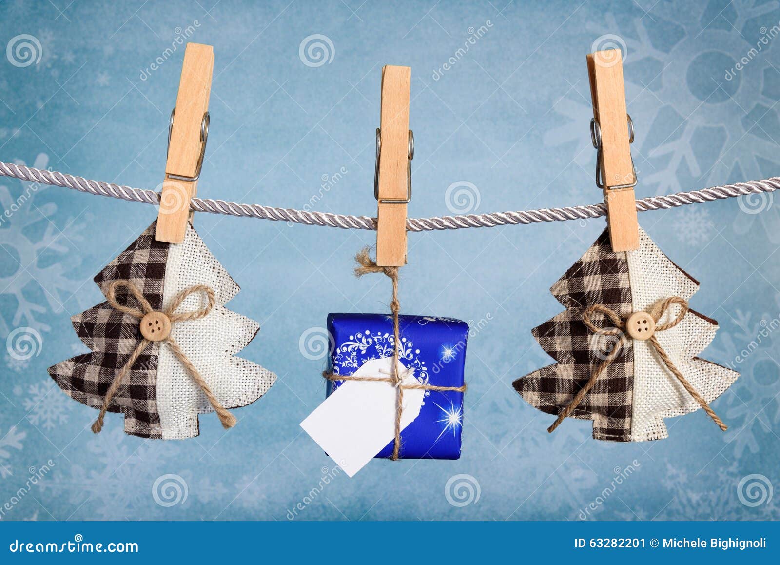 Christmas Gift Box Hanging on Clothesline Stock Image Image of trees