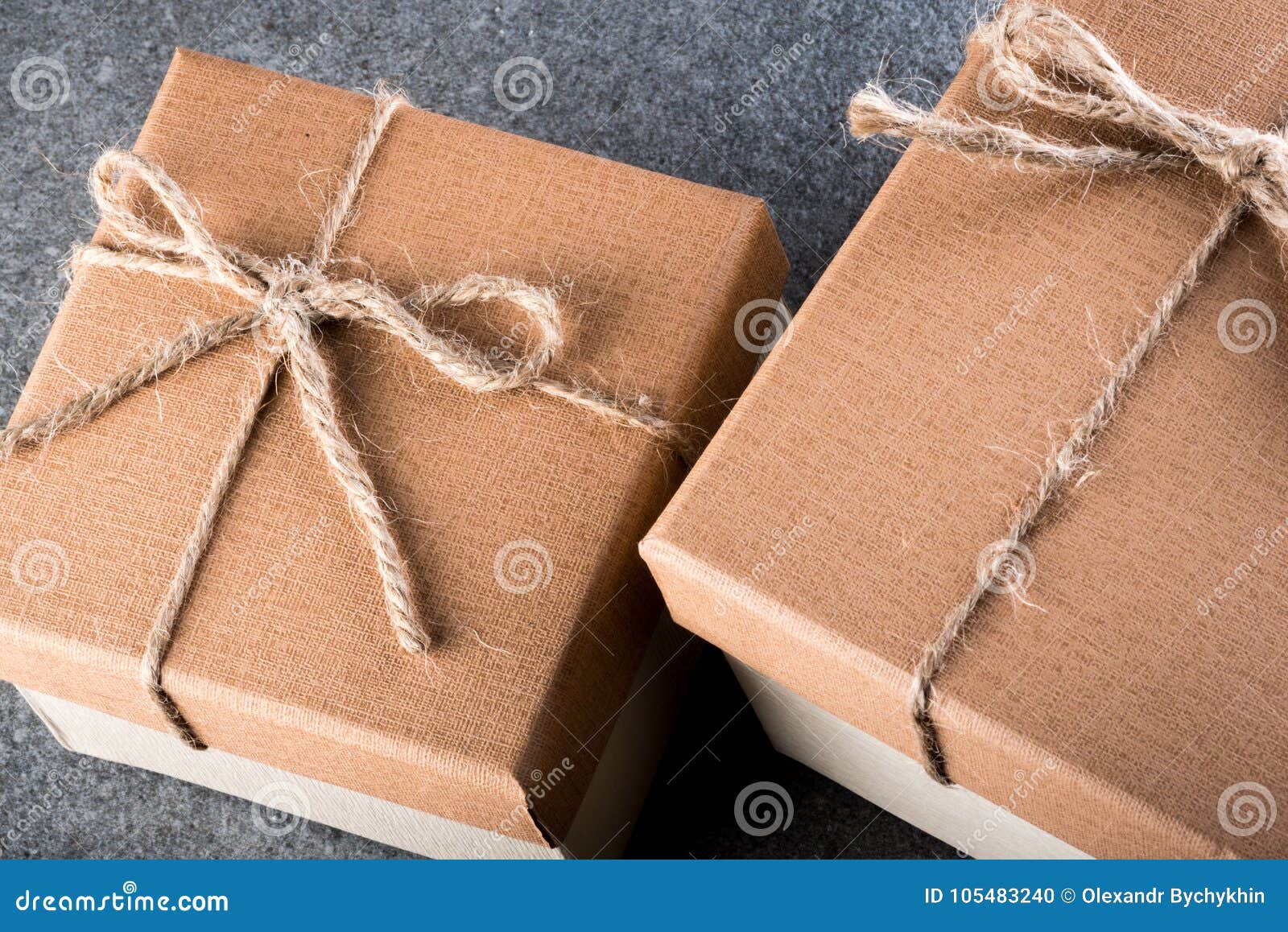 Christmas Gift Boxes of Brown Wrapping Paper Stock Photo Image of