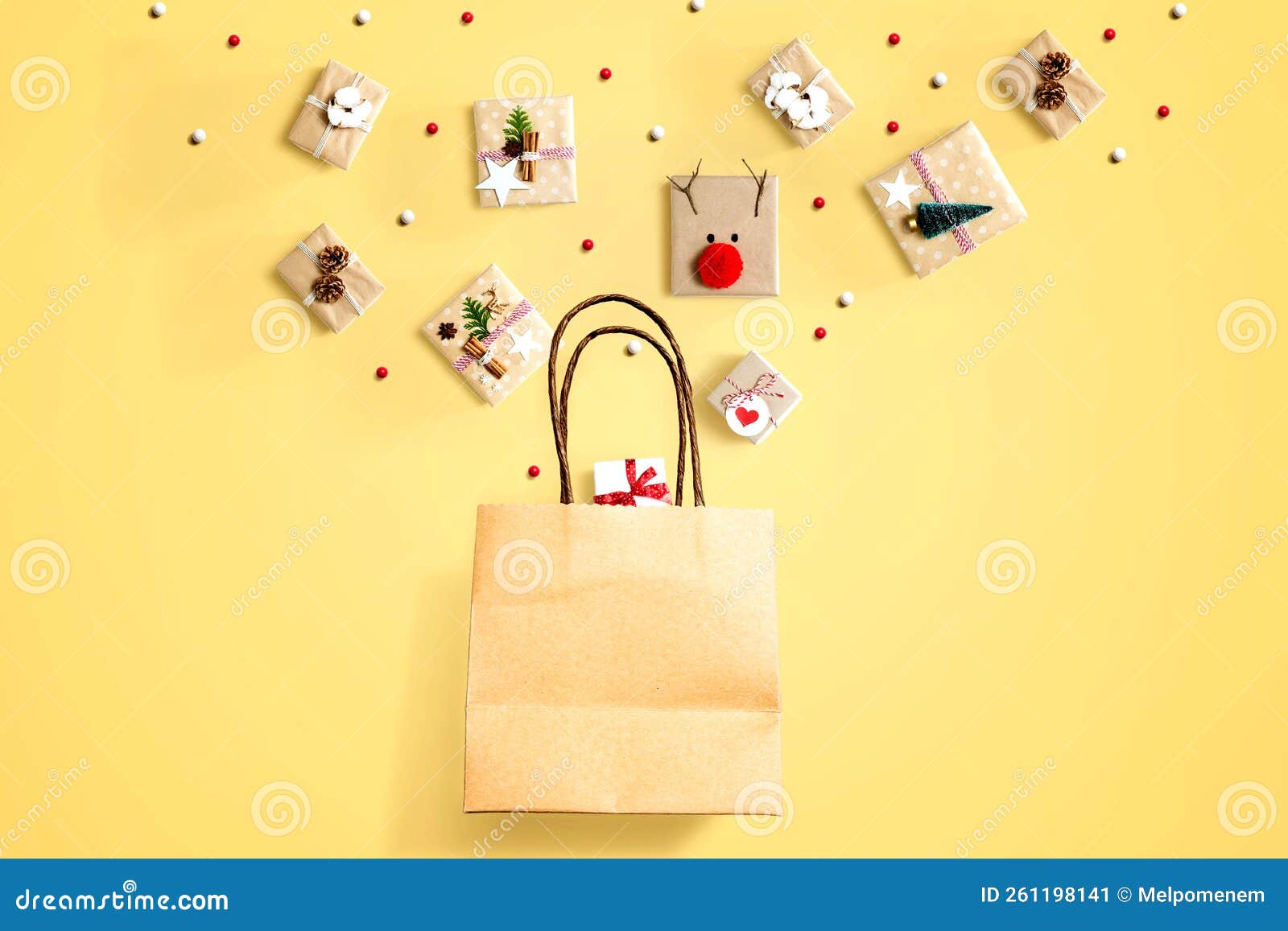 Christmas Gift Boxes with a Shopping Bag Stock Image Image of winter, shopping 261198141