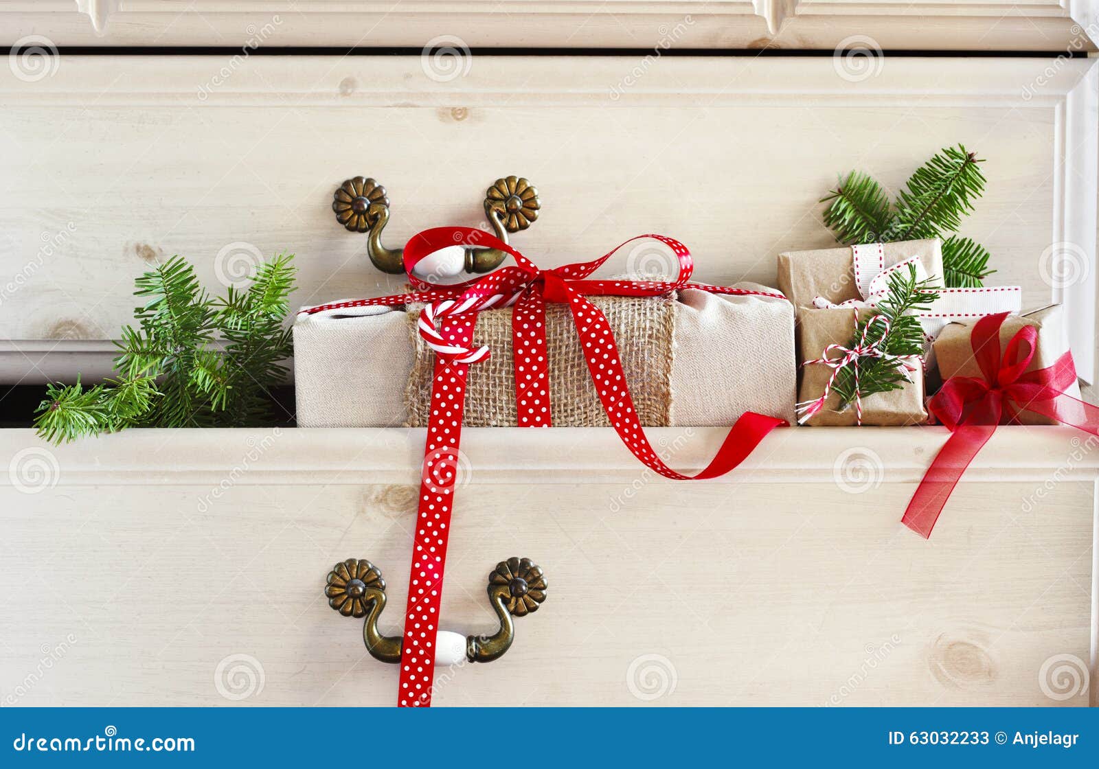 Christmas Gift in Dresser Drawer Stock Image Image of wooden, holiday