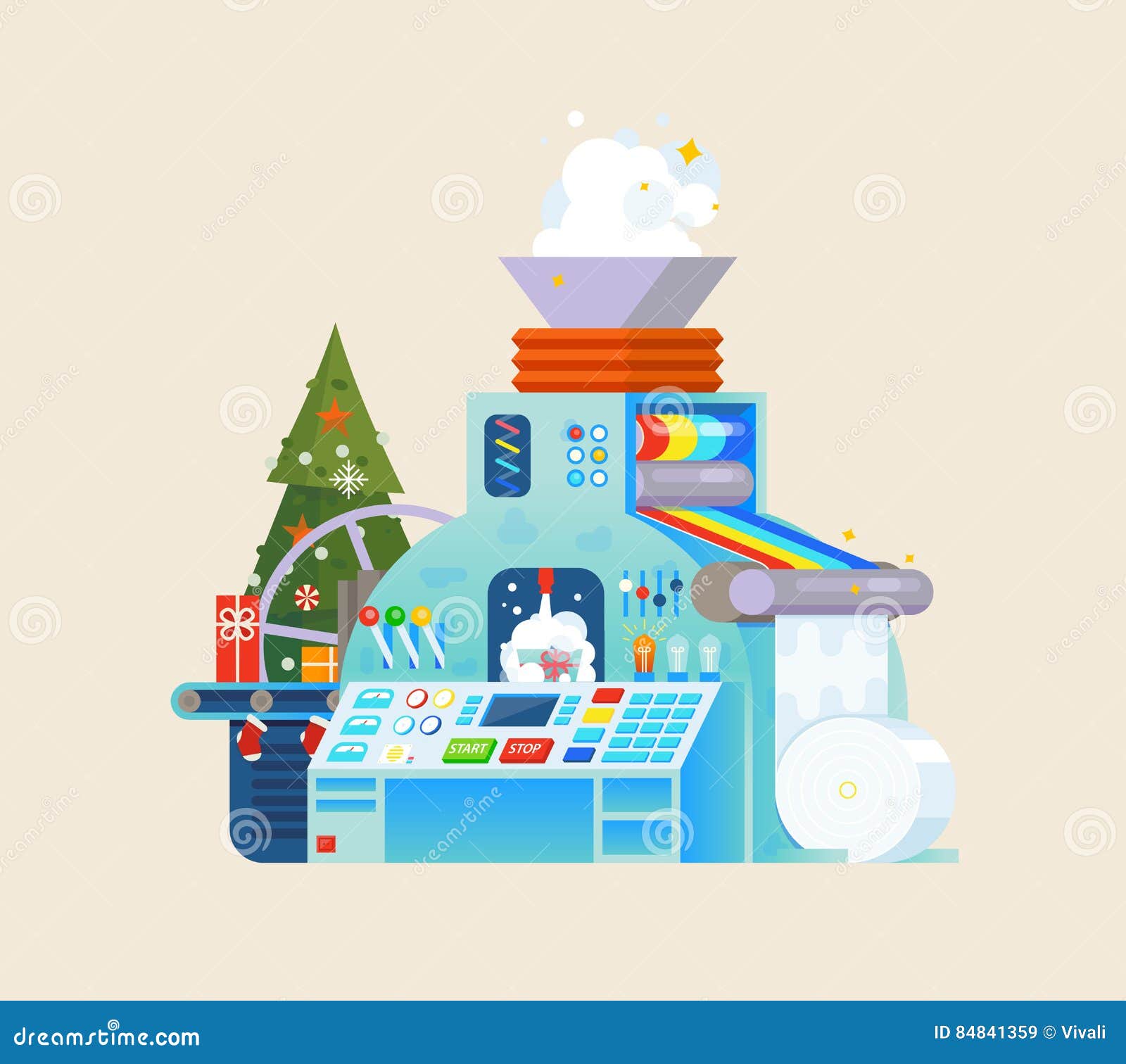 Download Christmas Gift Factory Holiday Machine Process In Isometric Style Stock Vector Illustration