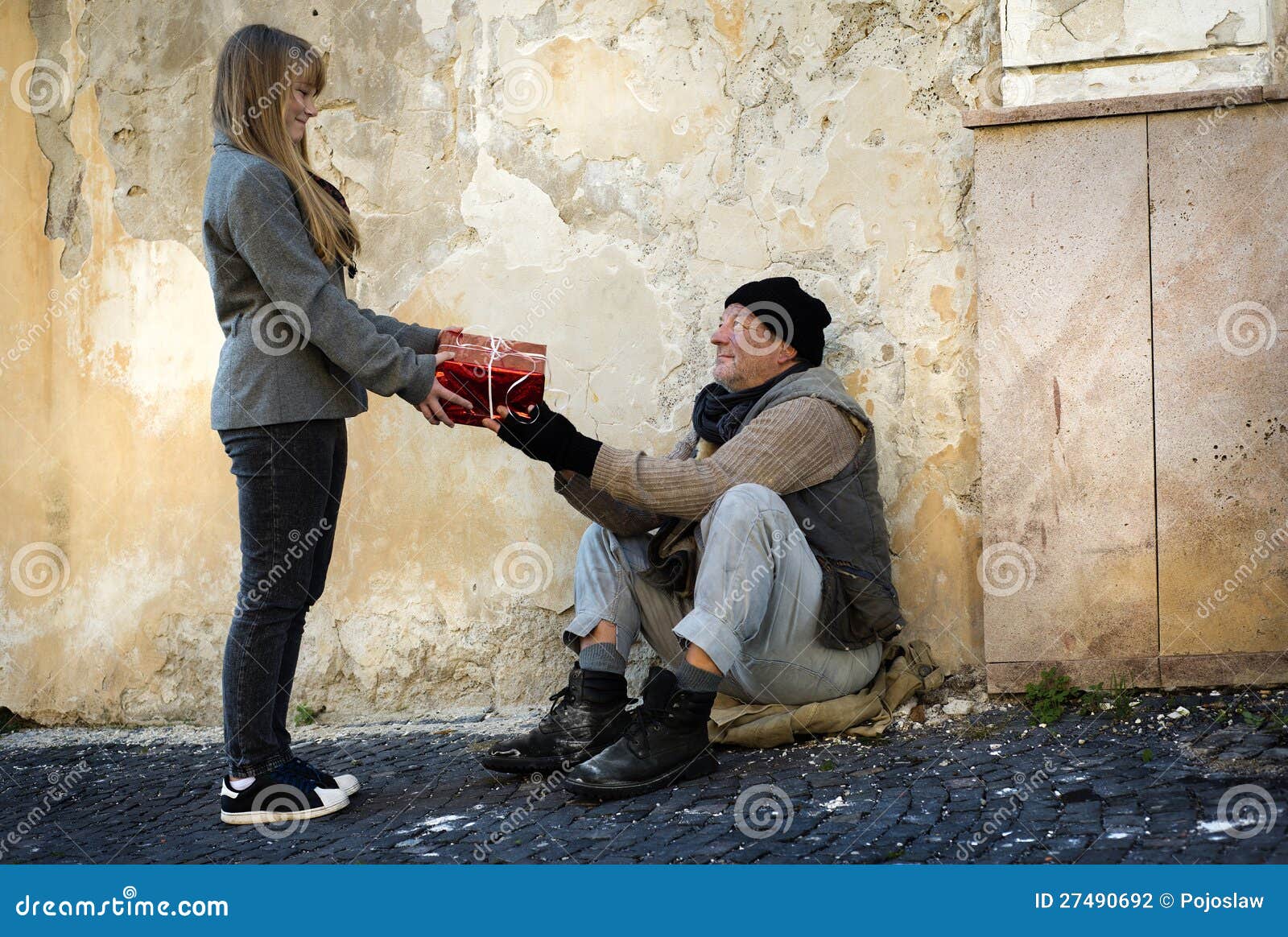 Christmas Gift for Homeless Man Stock Photo Image of economy, poverty