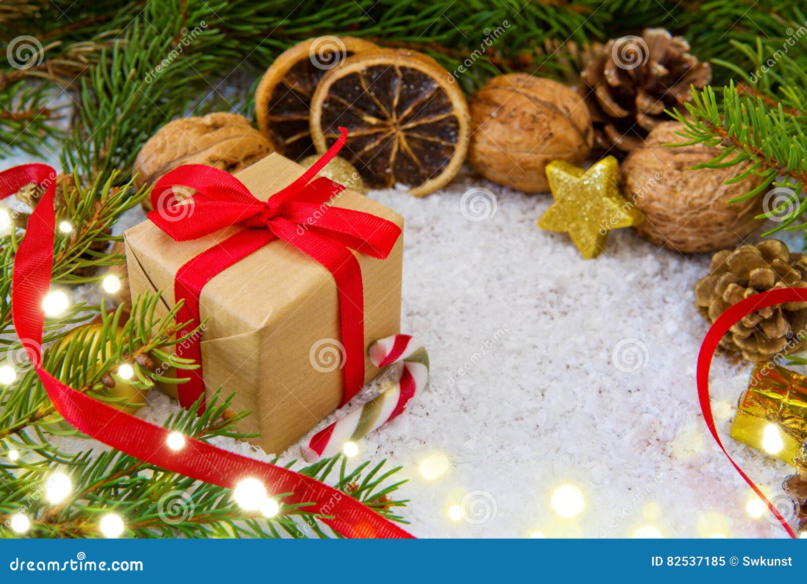 Christmas Gift with Luminous Lights. Stock Image - Image of bokeh ...
