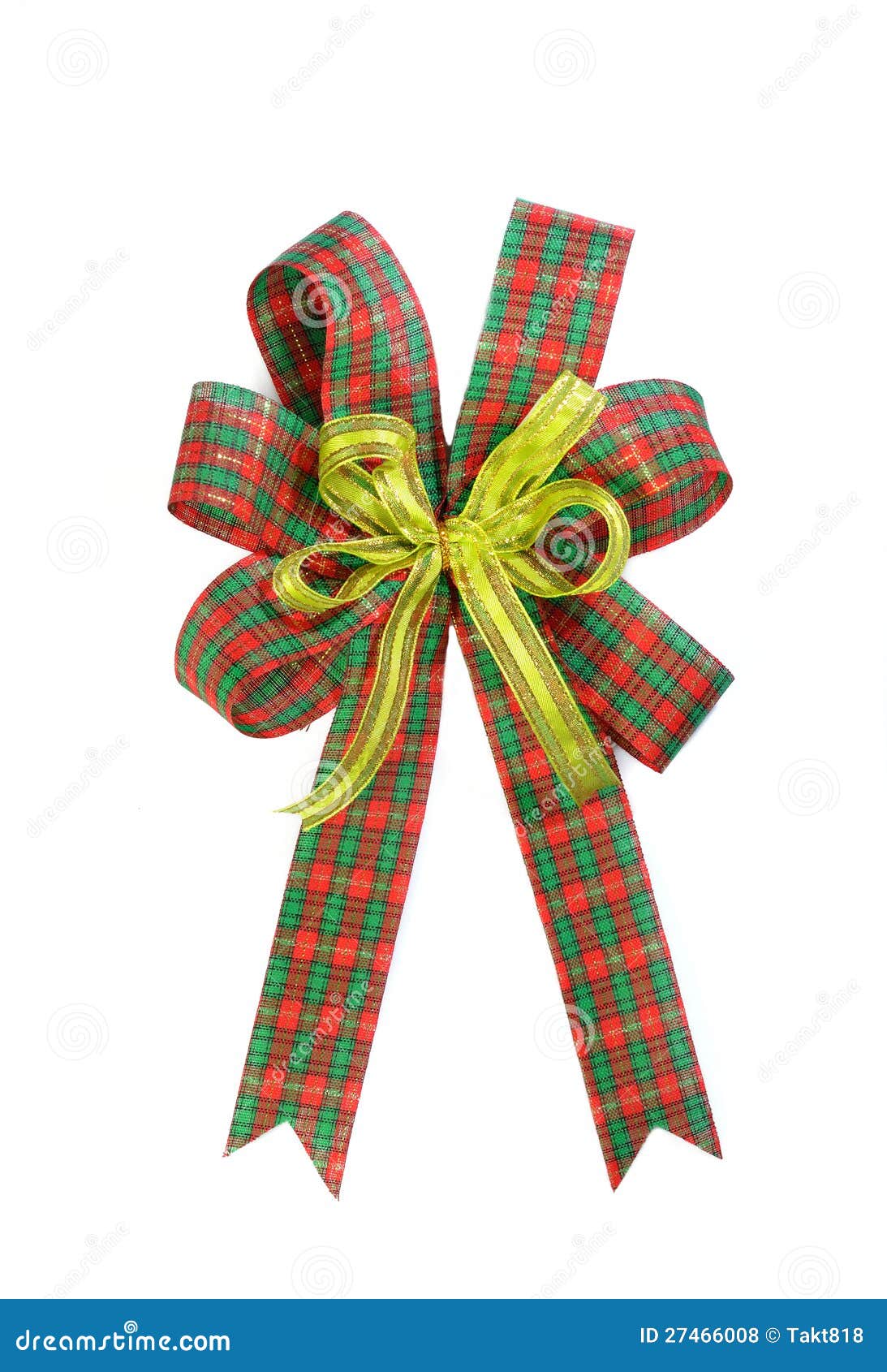 Christmas Gift Plaid Bow Isolated on White Stock Photo - Image of