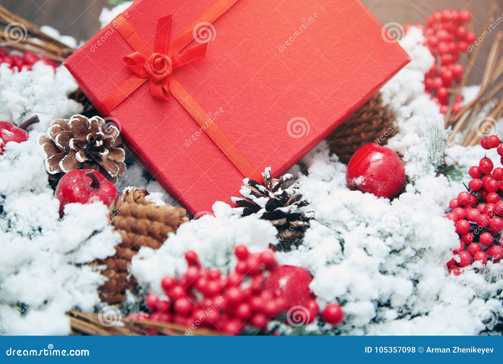 Christmas Gift in a Red Box Stock Photo Image of winter, snow 105357098