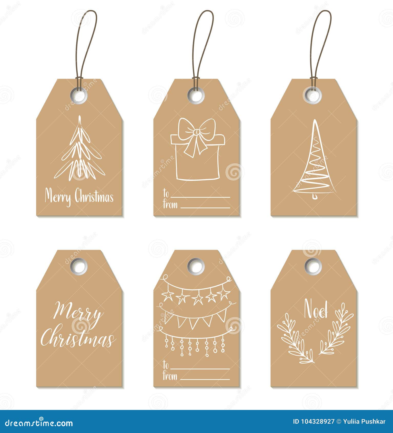 christmas gift tags. hand drawn craft labels