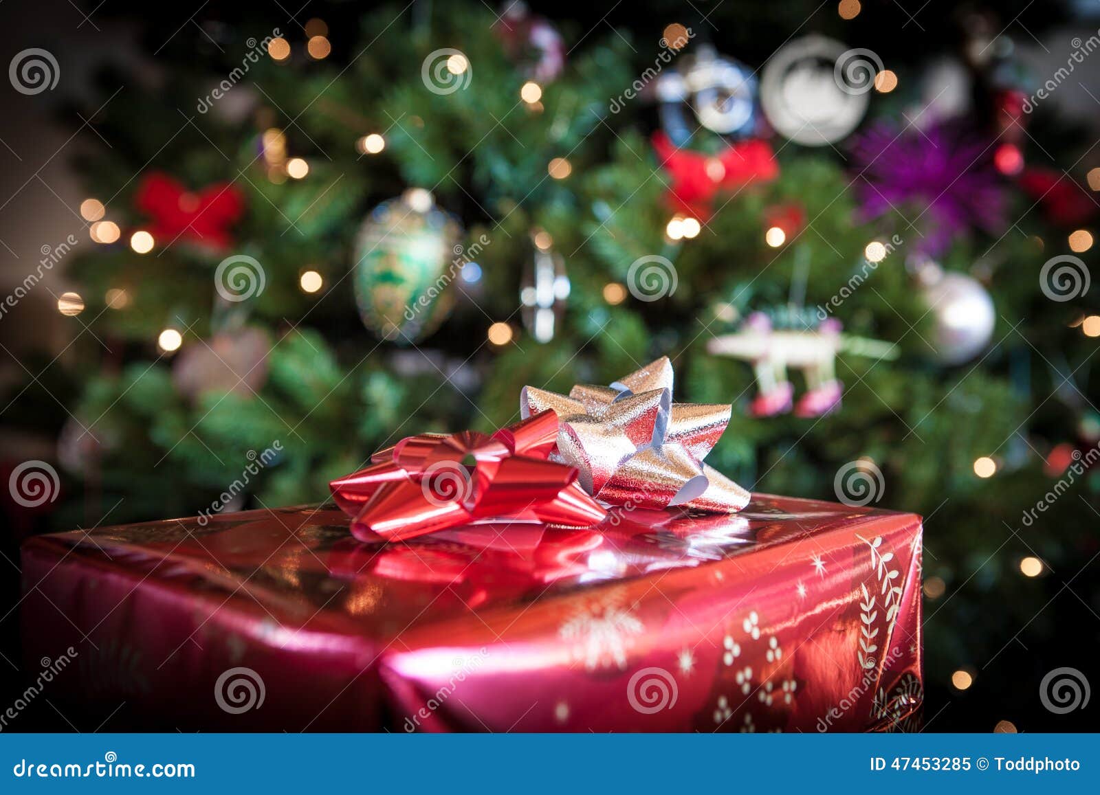 Christmas Gift under tree stock image. Image of holiday 47453285