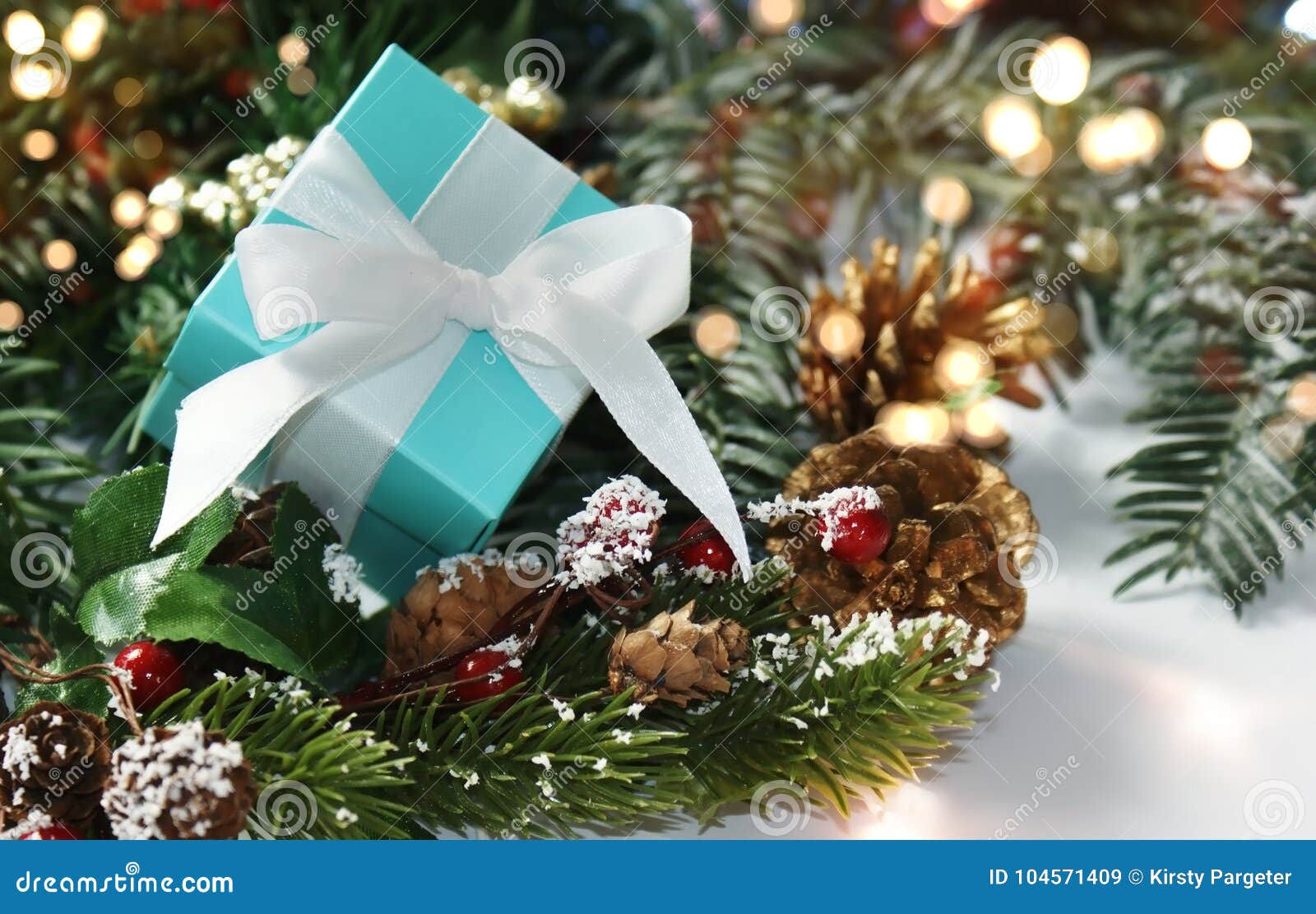 Christmas Gift with White Ribbon Stock Image Image of present, white