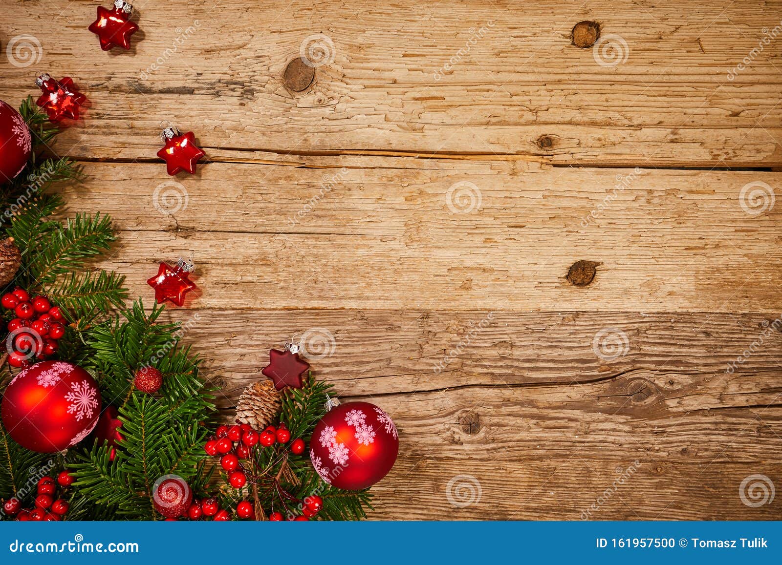 Christmas Gifts Decoration on Antique Rustic Wooden Background; Above ...