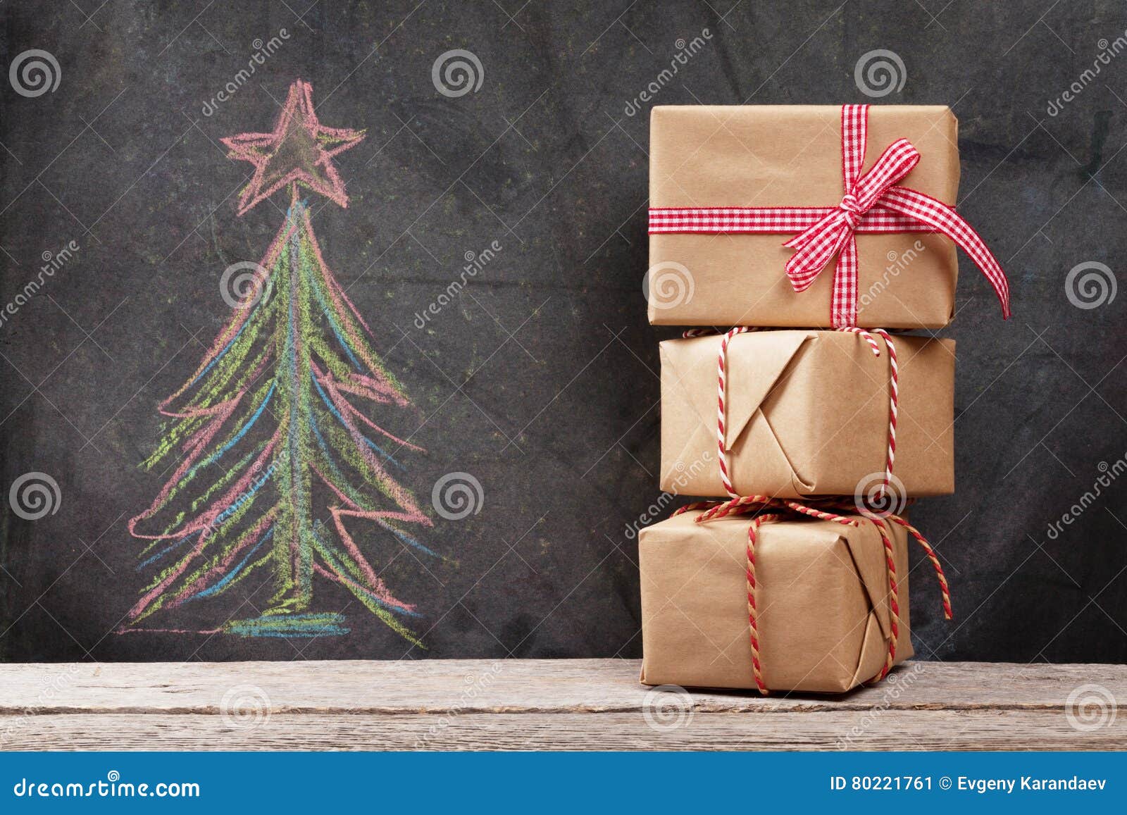 Christmas Gifts and Hand Drawn Xmas Fir Tree Stock Image - Image of ...