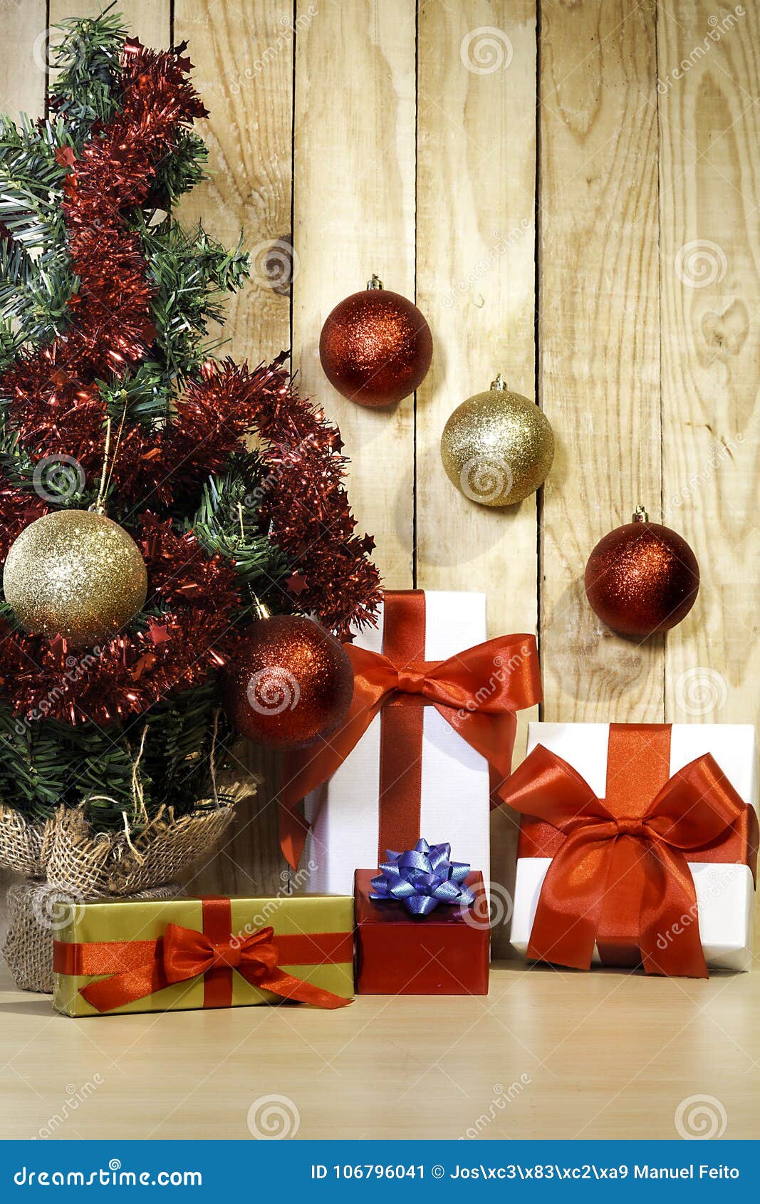Christmas Gifts and Christmas Tree I Stock Image - Image of wood ...