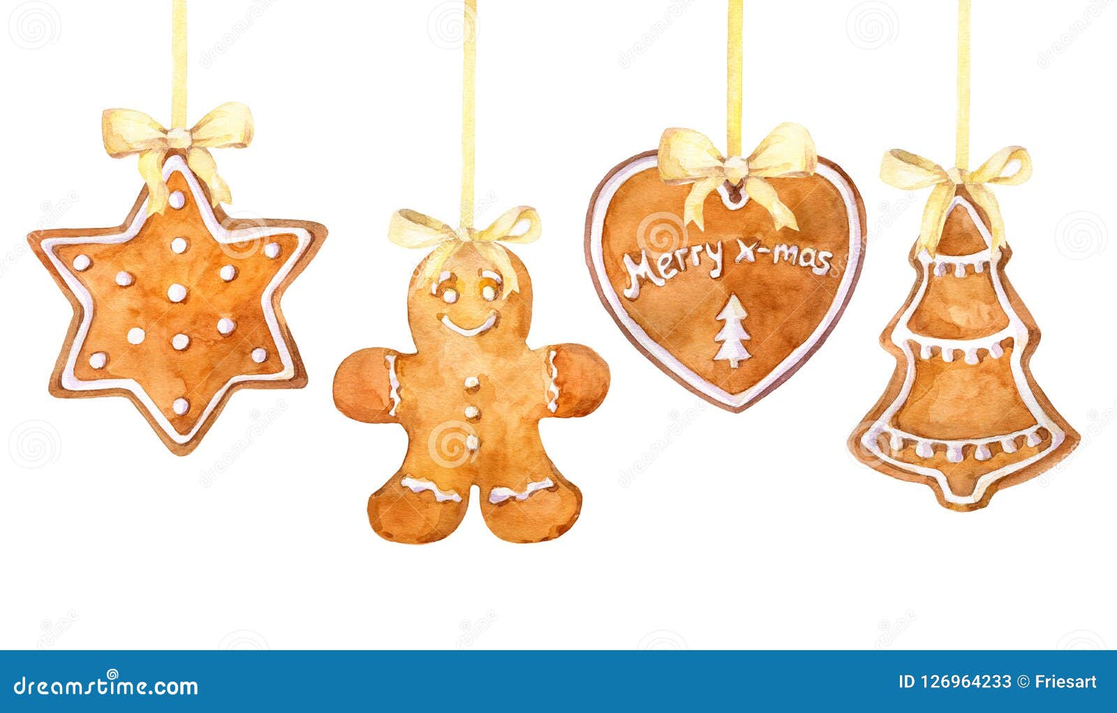 Christmas Gingerbread Cookies Hanging Border On A White Background Stock Illustration Illustration Of Holiday Celebration 126964233