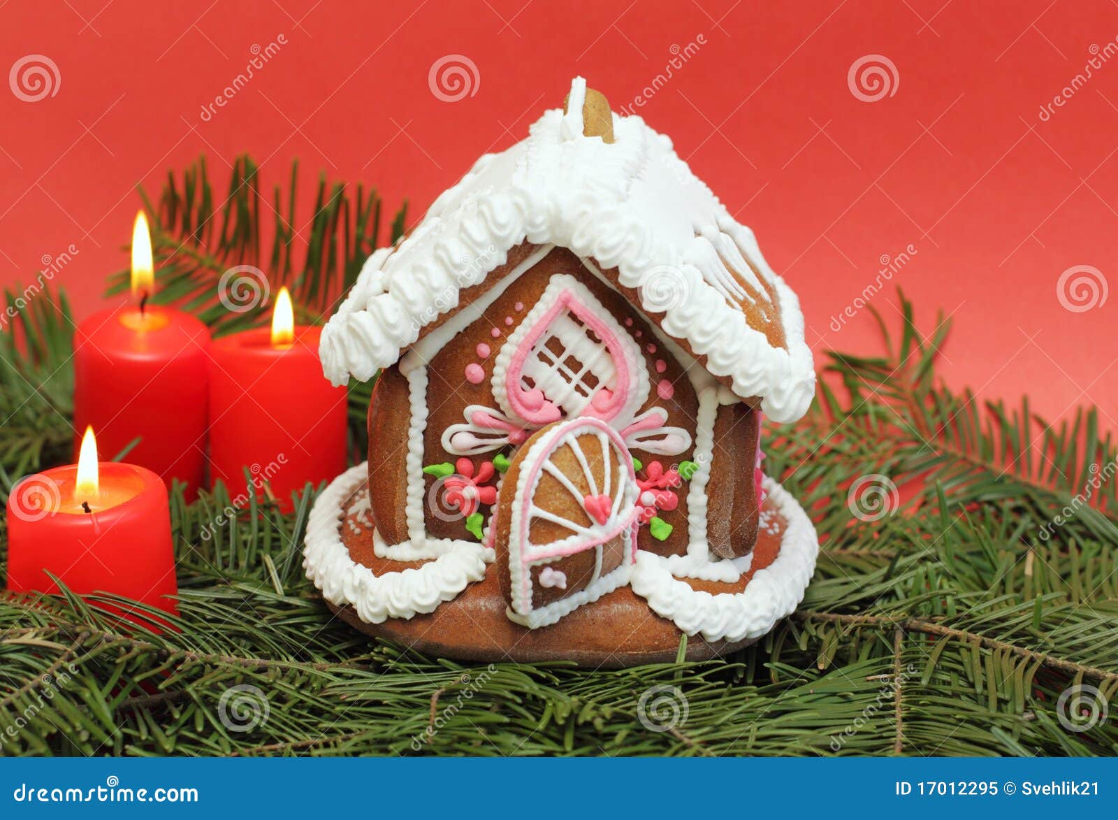Christmas Gingerbread House with Candles Stock Image Image of winter