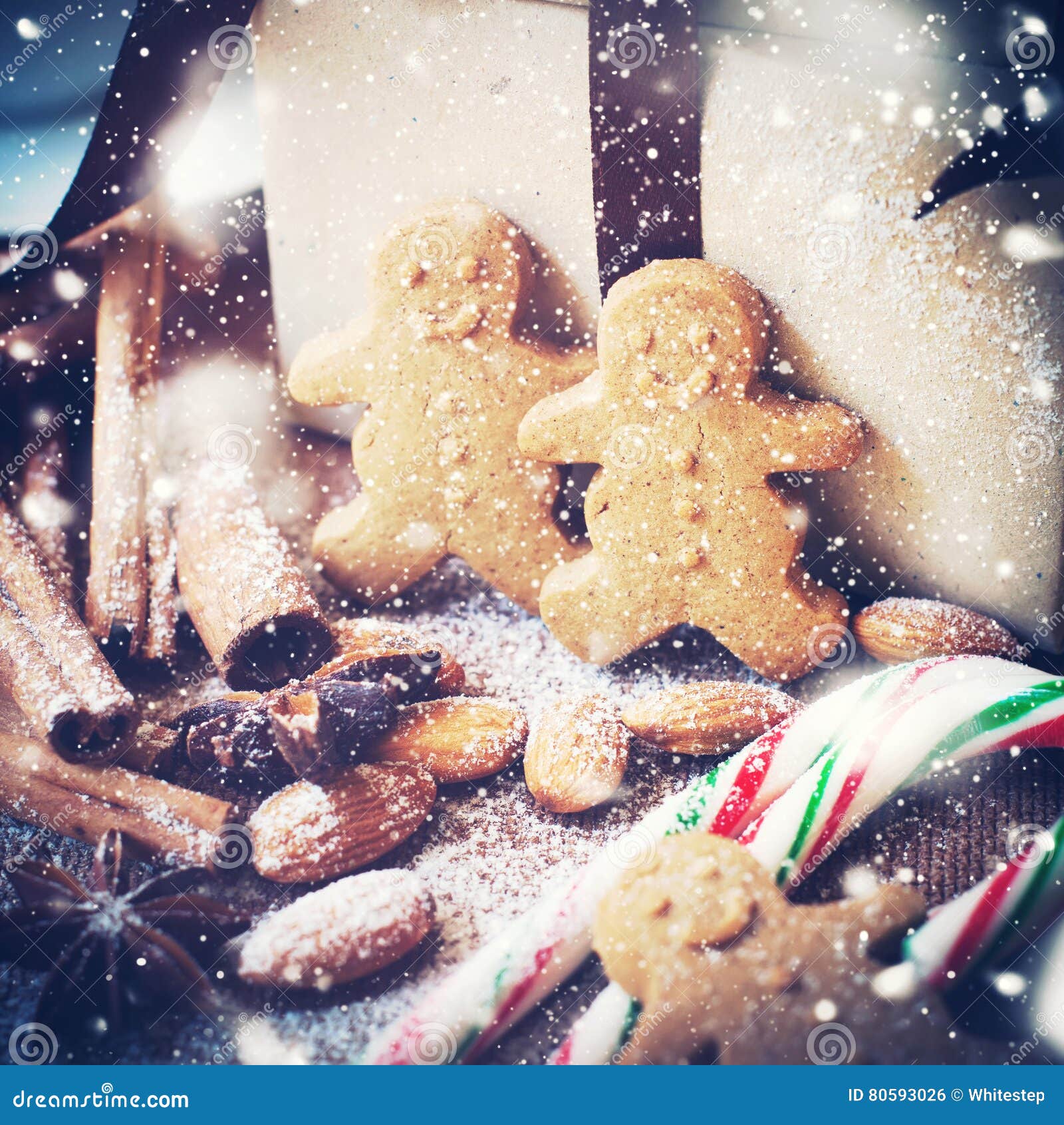 Christmas Gingerbread Men with Festive Spices. Pastel Color Stock Photo ...