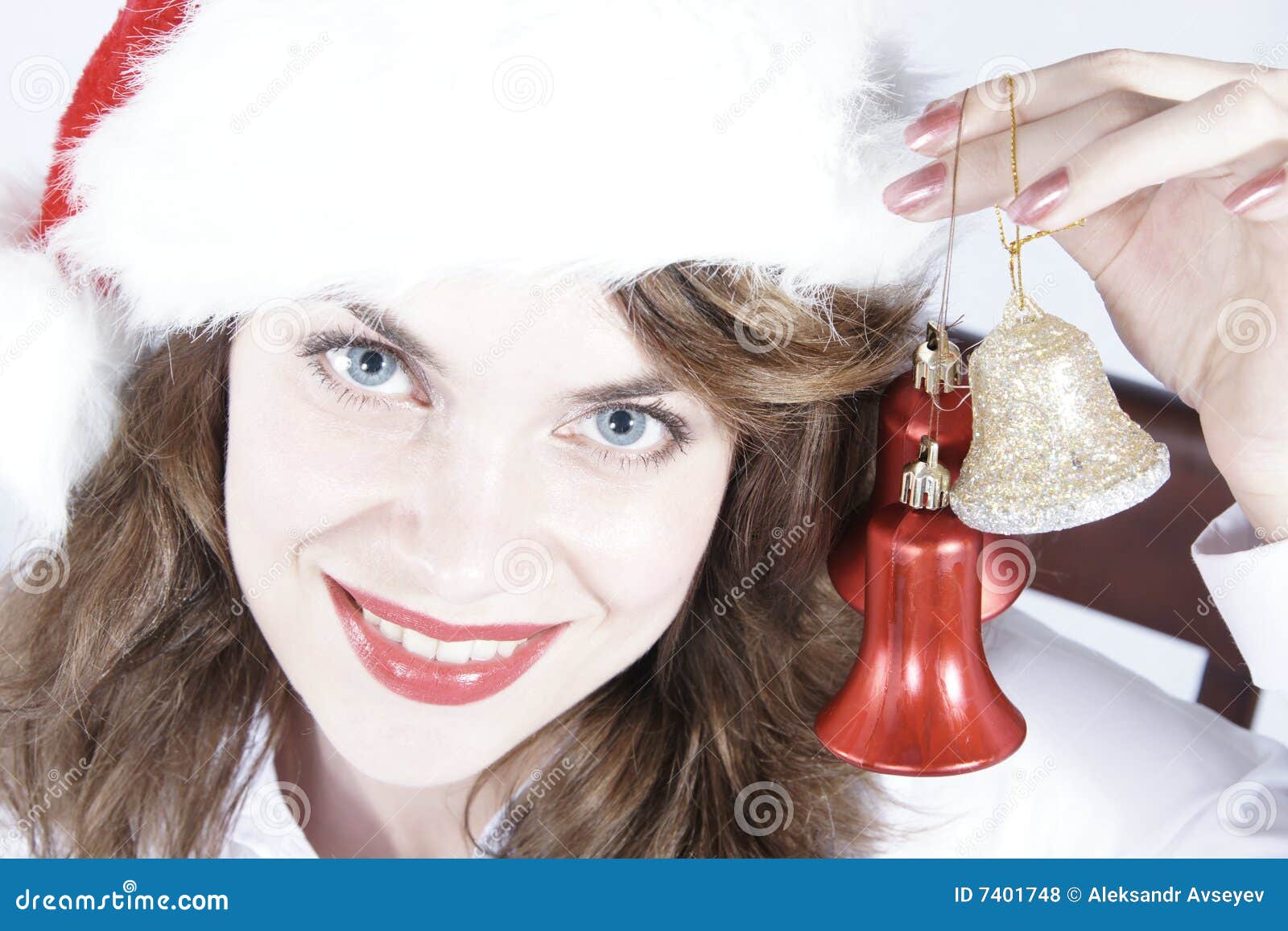 Christmas Girl with Ornaments Stock Photo Image of happy, lipstick