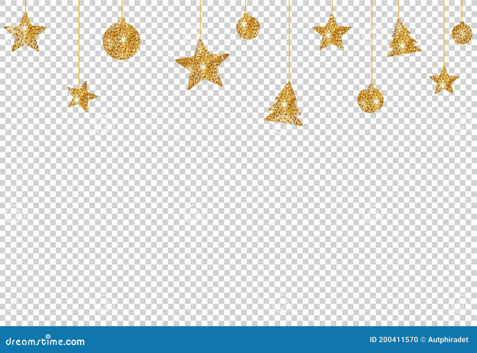 Christmas Glitter Golden Decoration, Star, Ball, Tree Hanging from Top  Isolated on Png or Transparent Background, Space for Text Stock Vector -  Illustration of ball, glow: 200411570
