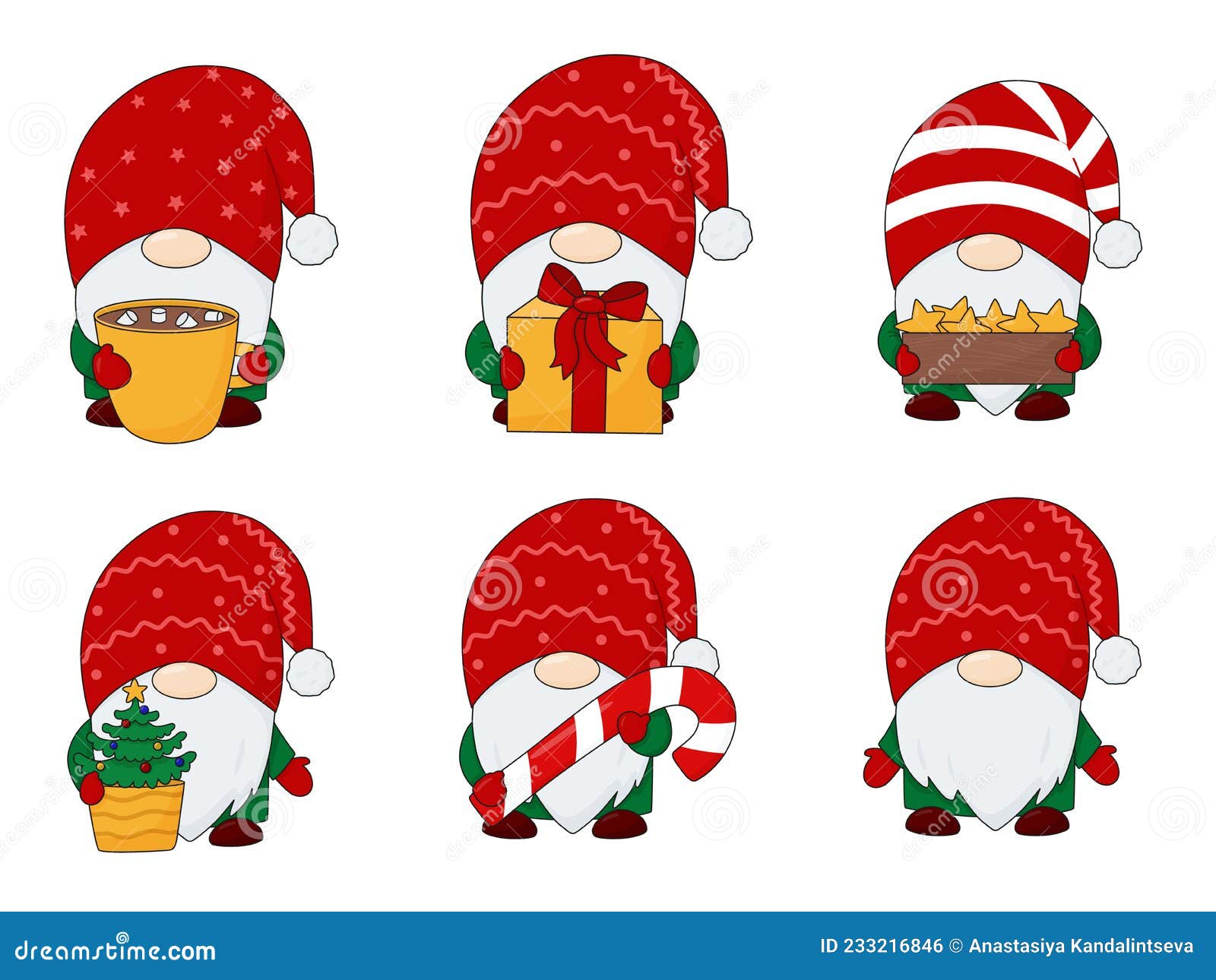 Christmas Gnomes Set. Christmas Characters for Postcards. Scandinavian