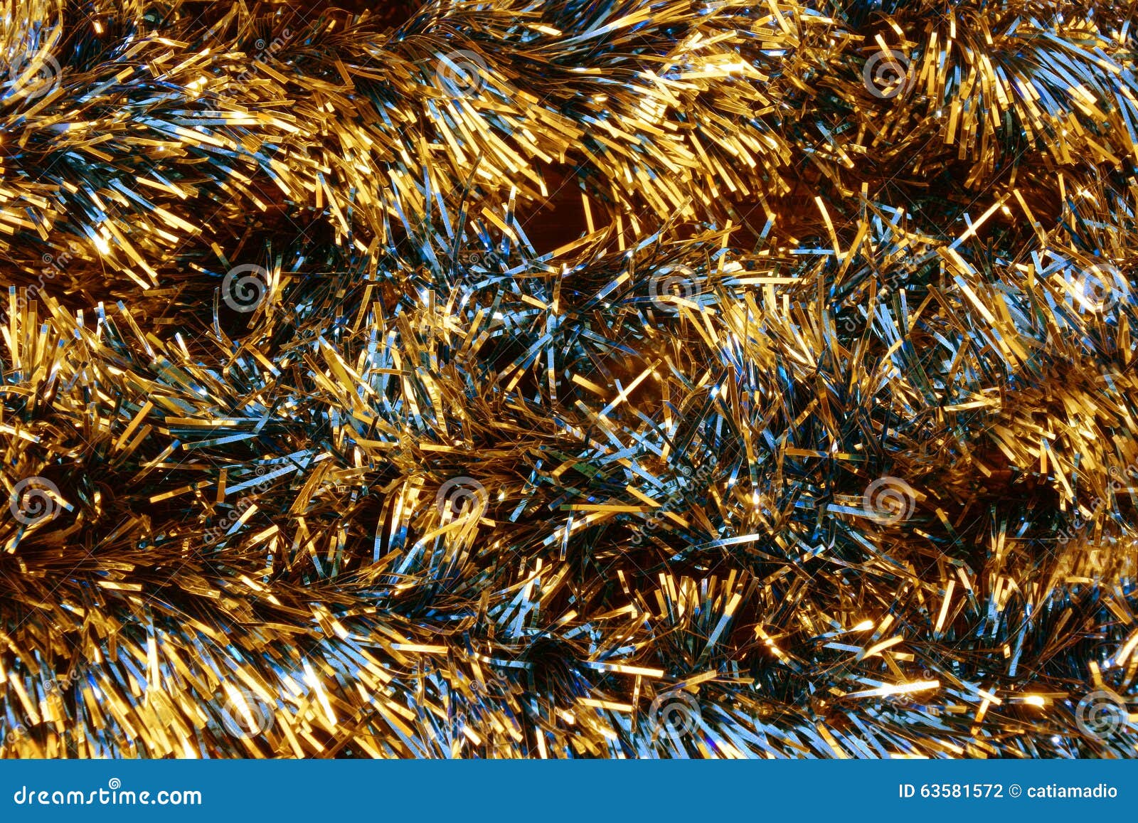 Christmas Gold and Blue Tinsel Closeup Stock Photo Image of gold