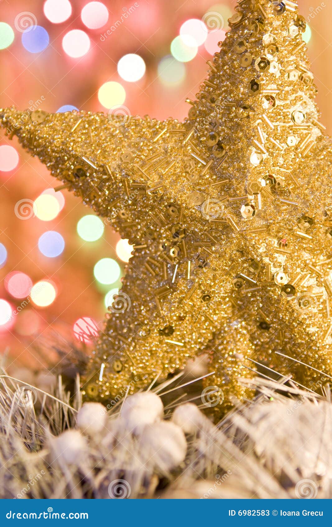 Christmas Gold Star on Lights Background Stock Image Image of lights
