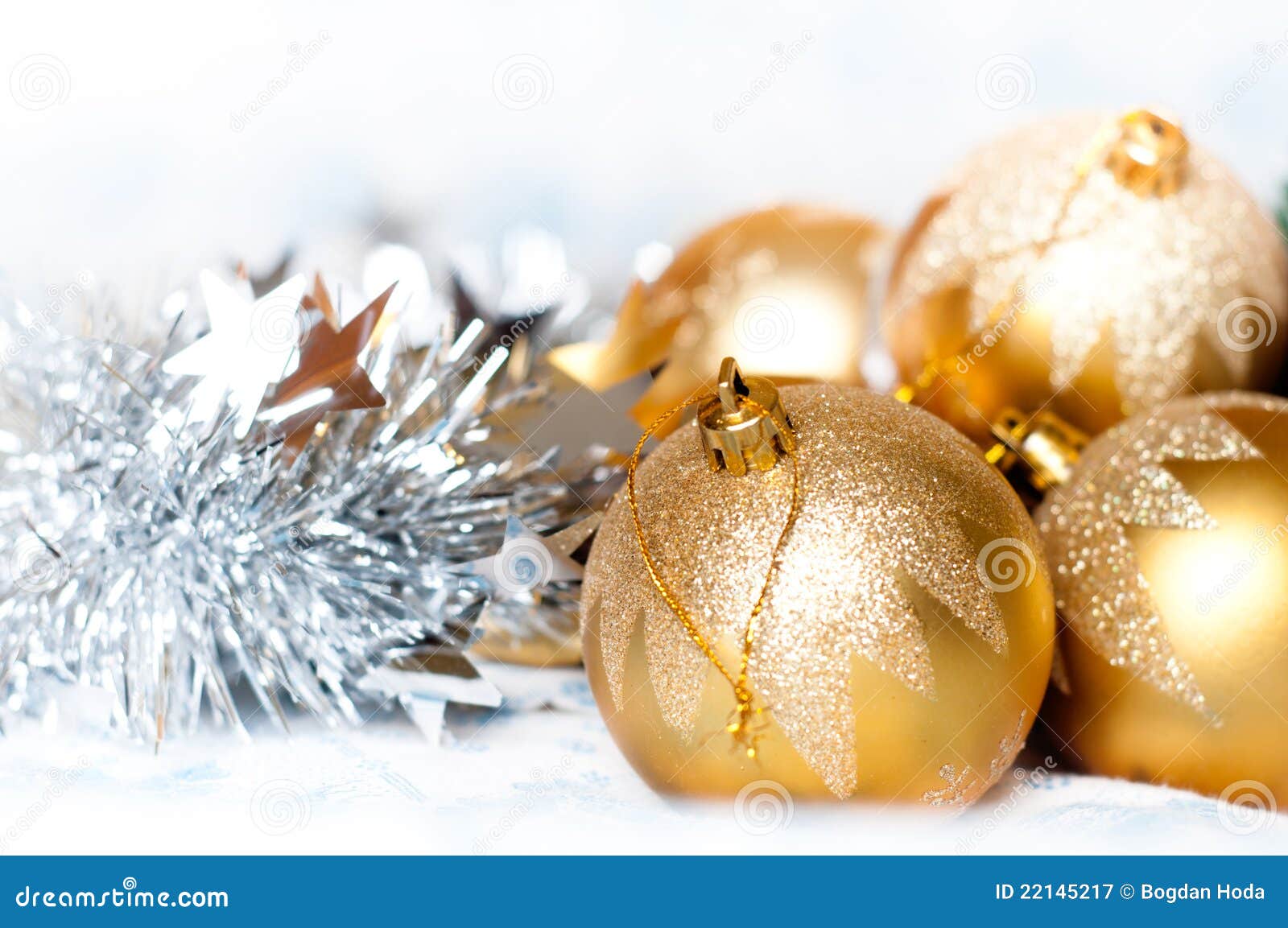 Christmas Golden Balls with Tinsel Stock Image - Image of gold ...