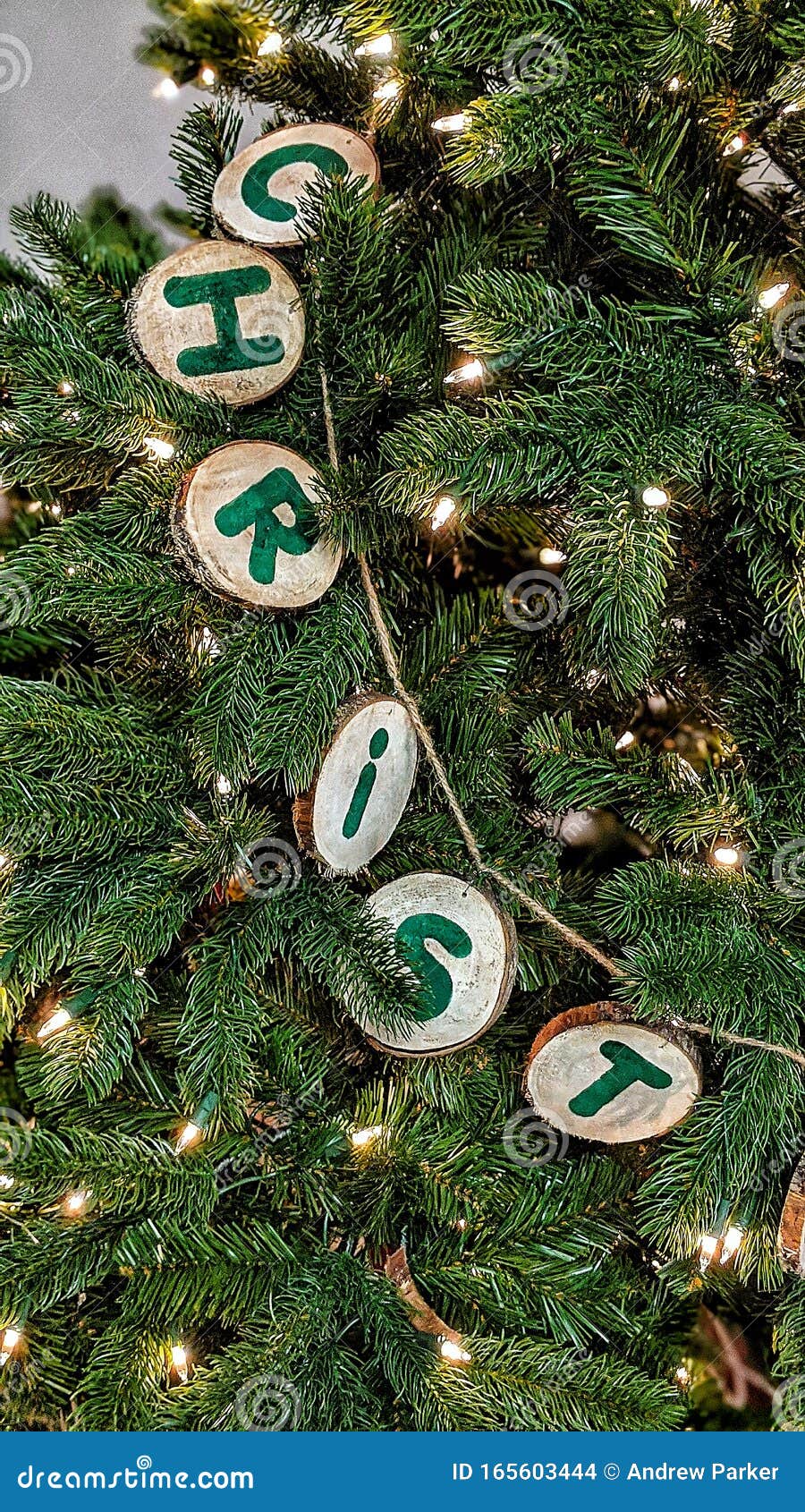 Christmas on a Green Tree Wood Decorations Stock Photo Image of green