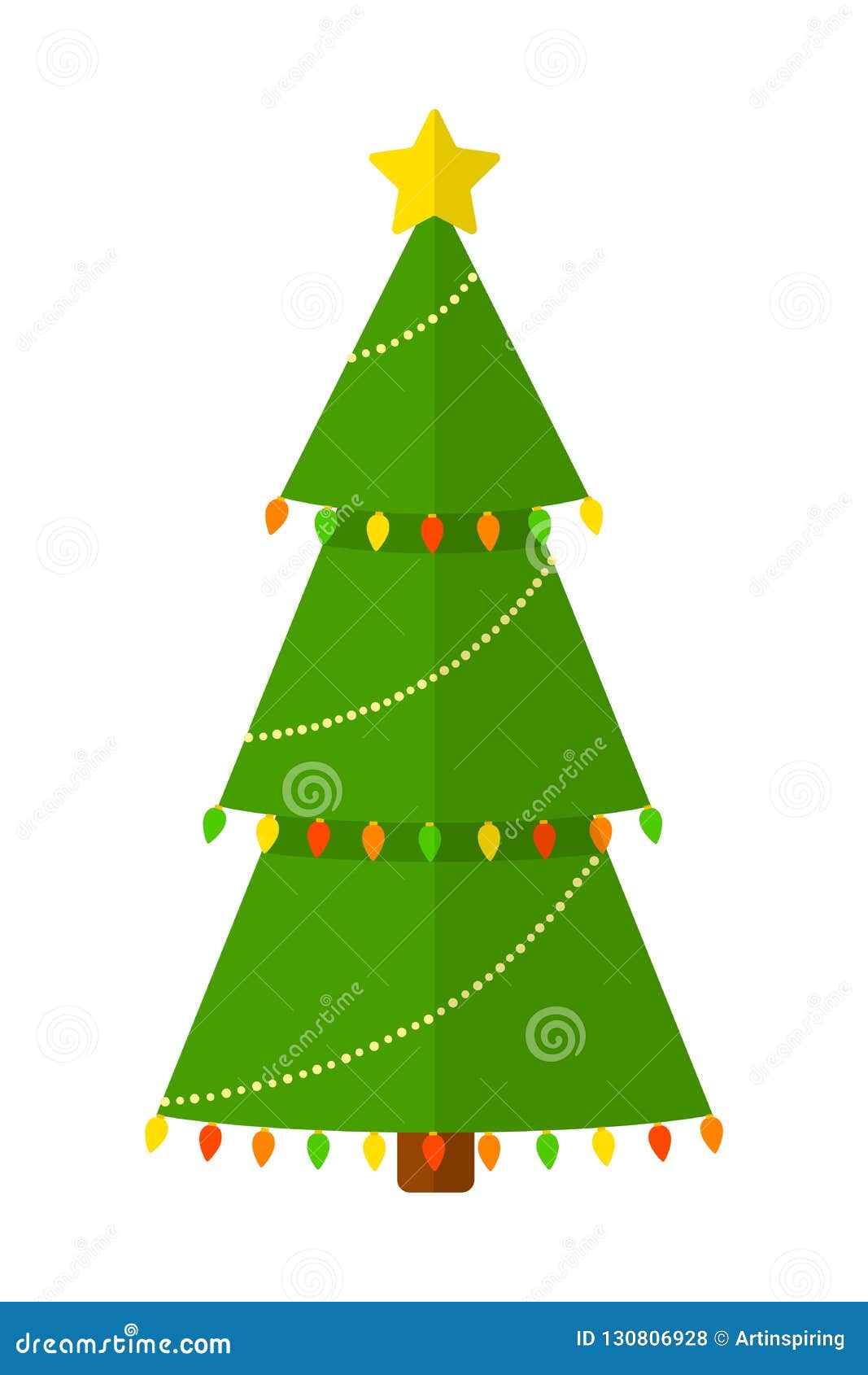 Christmas Green Tree with the Yellowe Star Stock Vector - Illustration ...