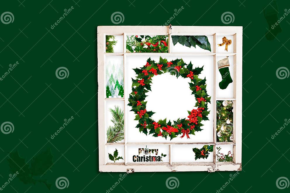 Christmas greenery collage stock photo. Image of paint 21716380