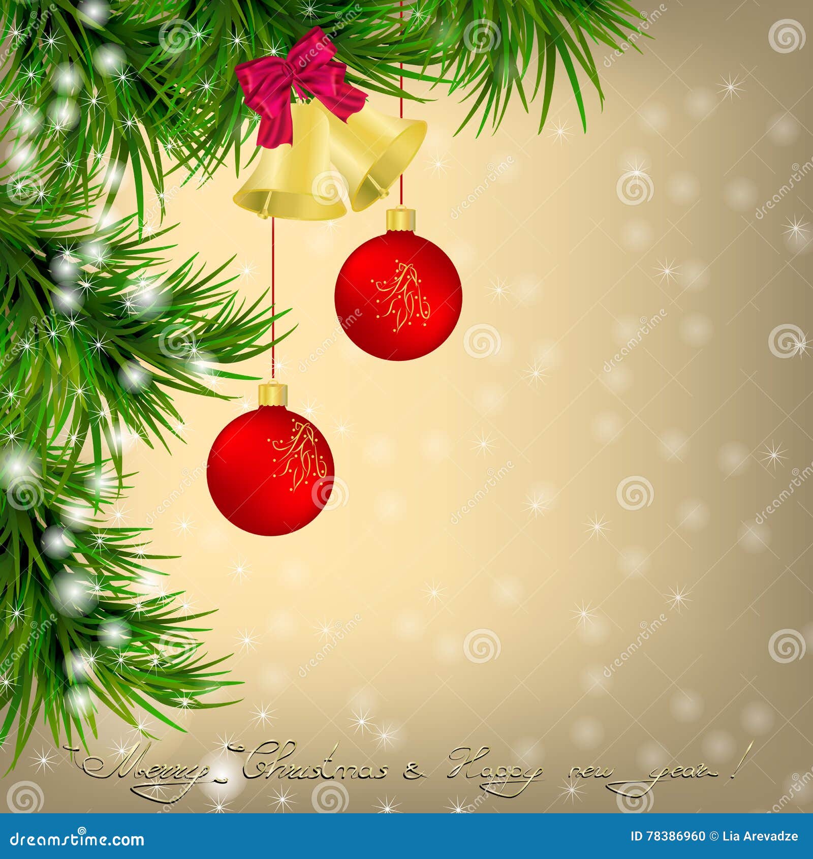 Christmas Greeting Card with Christmas Tree and Jingle Bells Stock ...