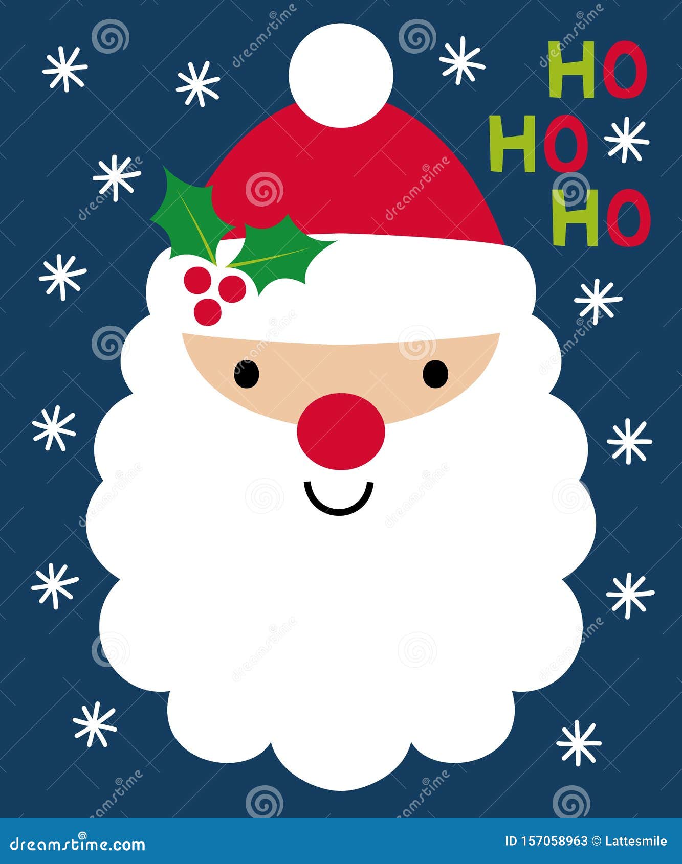 Christmas Greeting Card with Cute Cartoon Santa Face Stock Vector -  Illustration of card, white: 157058963
