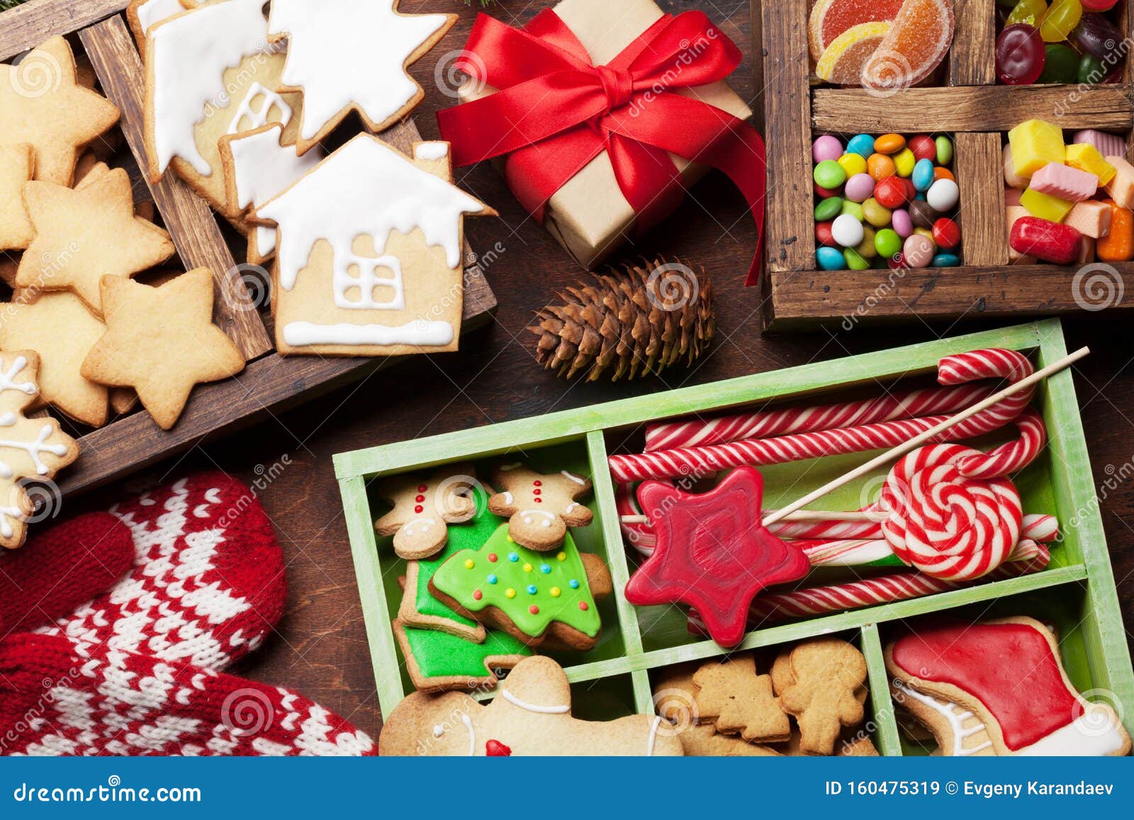 Christmas Greeting Card with Gingerbread Cookies and Sweets Stock Image ...