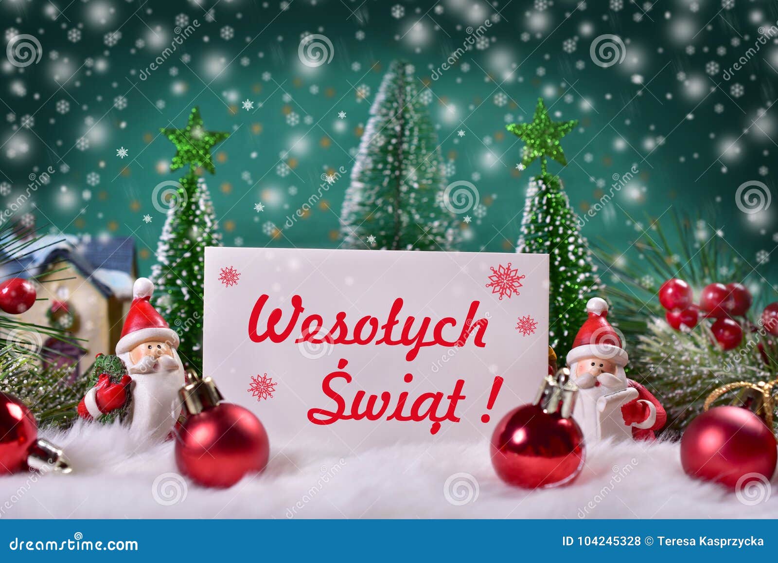 Christmas Greeting Card with Red Text Merry Christmas in Polish ...