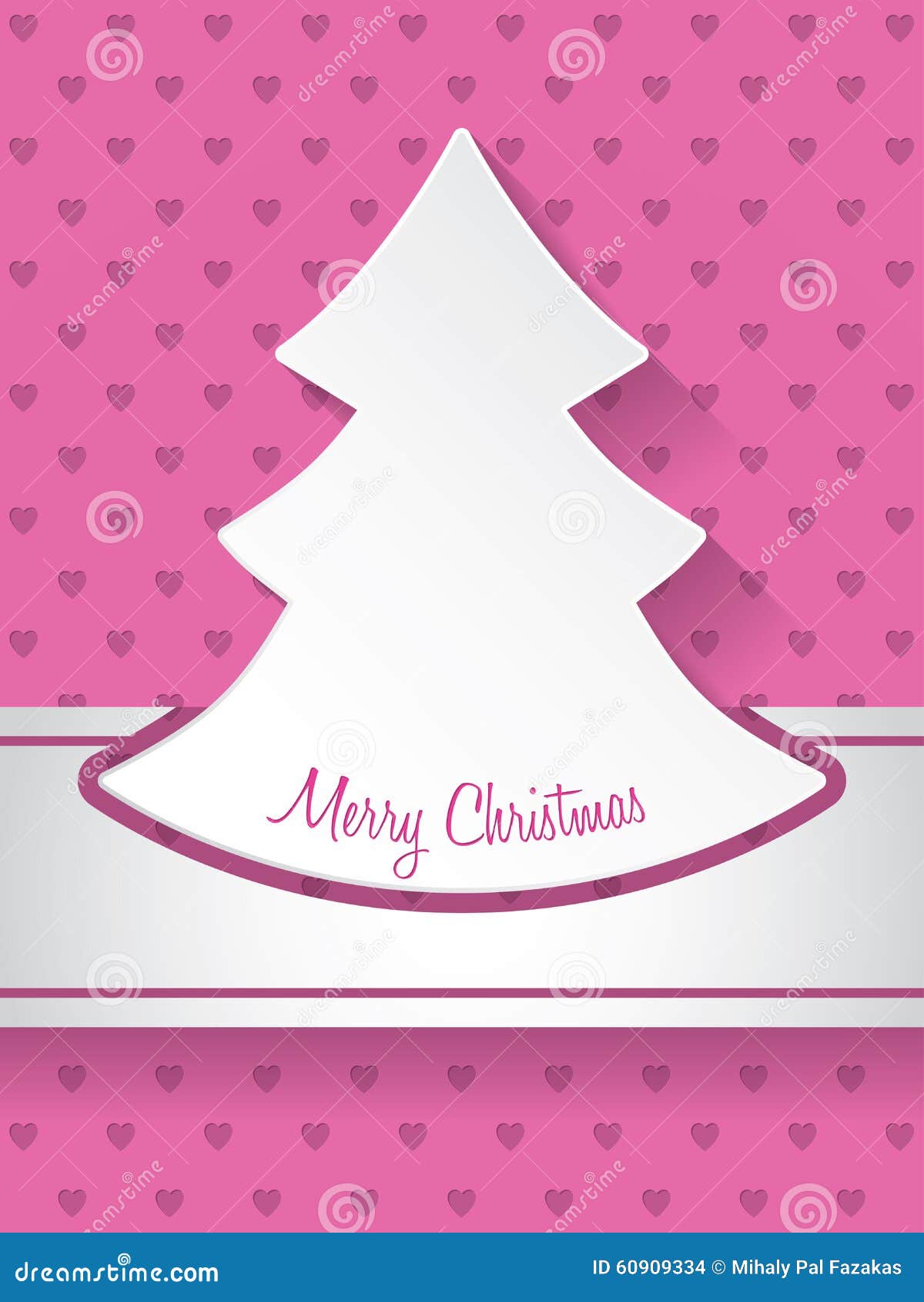 christmas greeting with christmastree and hearts background