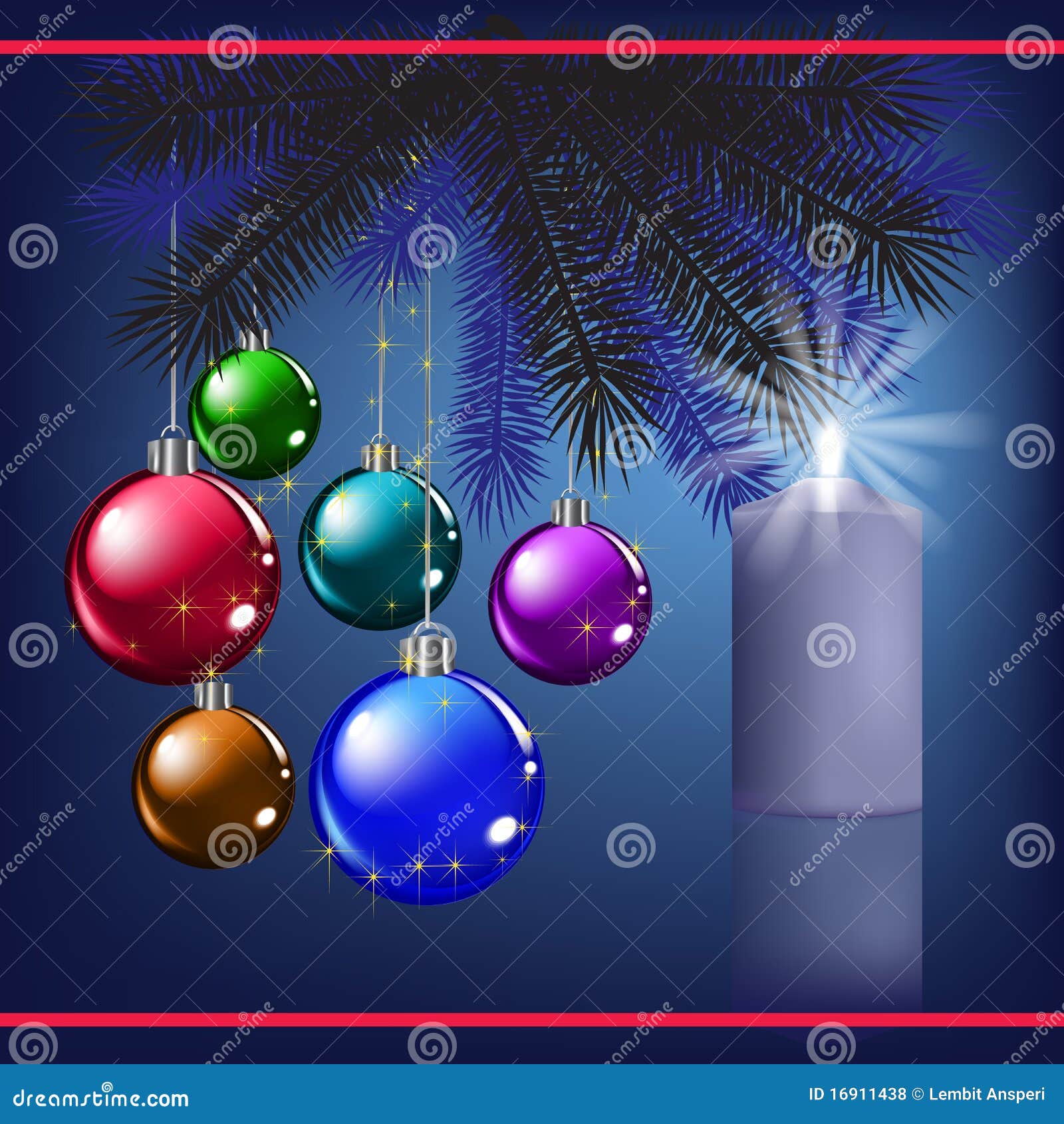 Christmas Greeting with Decoration and Candle Stock Vector