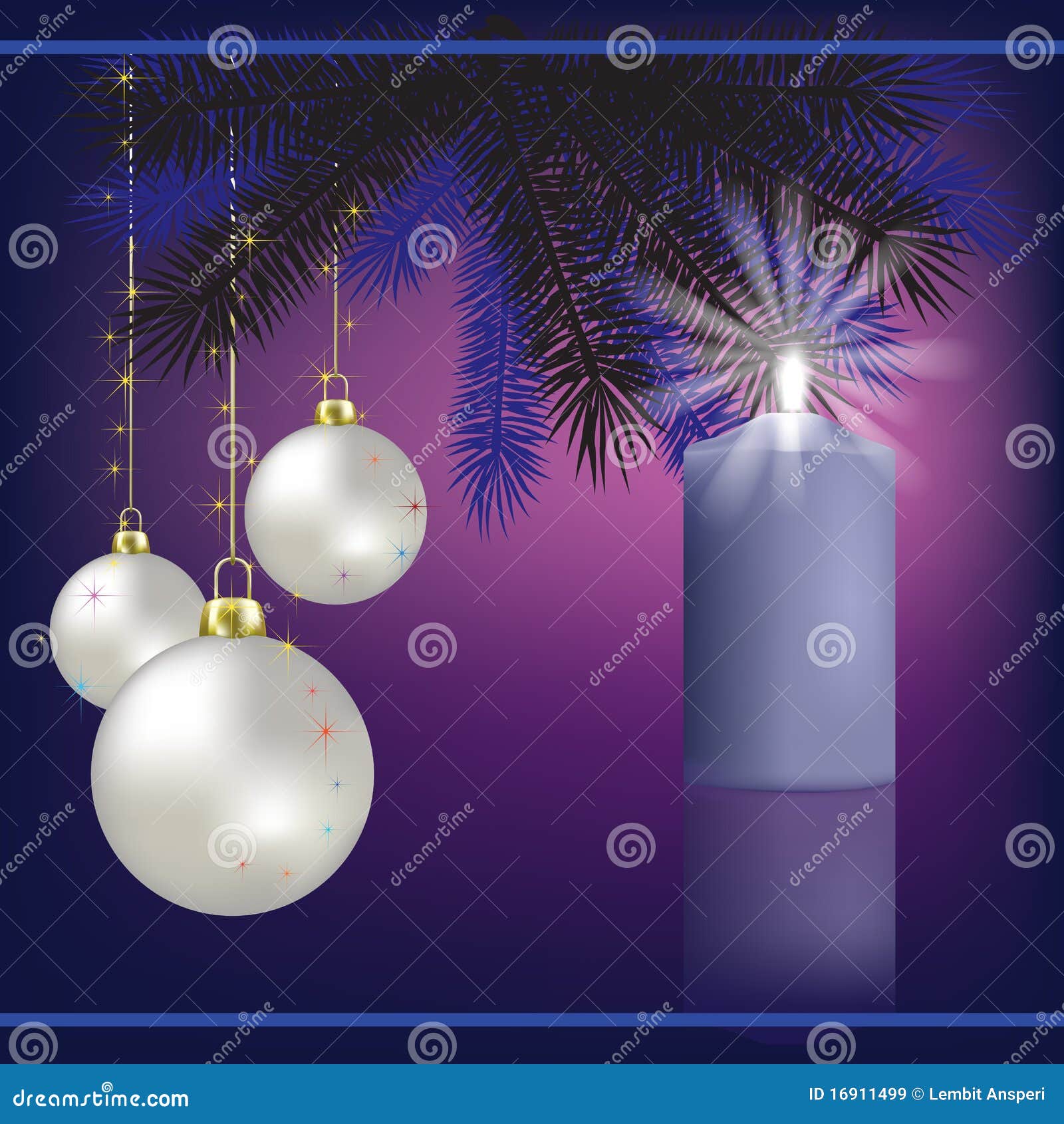 Christmas Greeting with Decoration and Candle Stock Vector