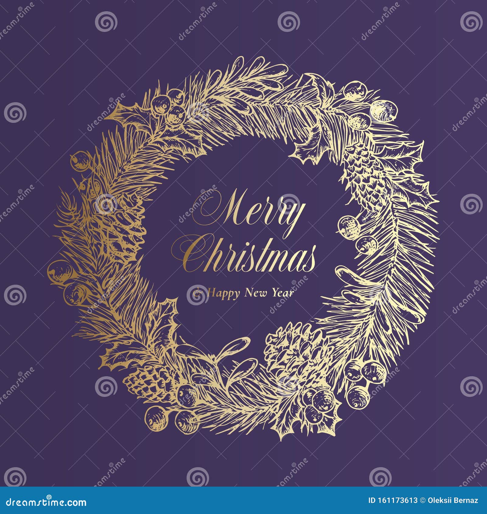 christmas greetings advert  banner template. winter holiday  doodle sketch wreath on purple background. xmas