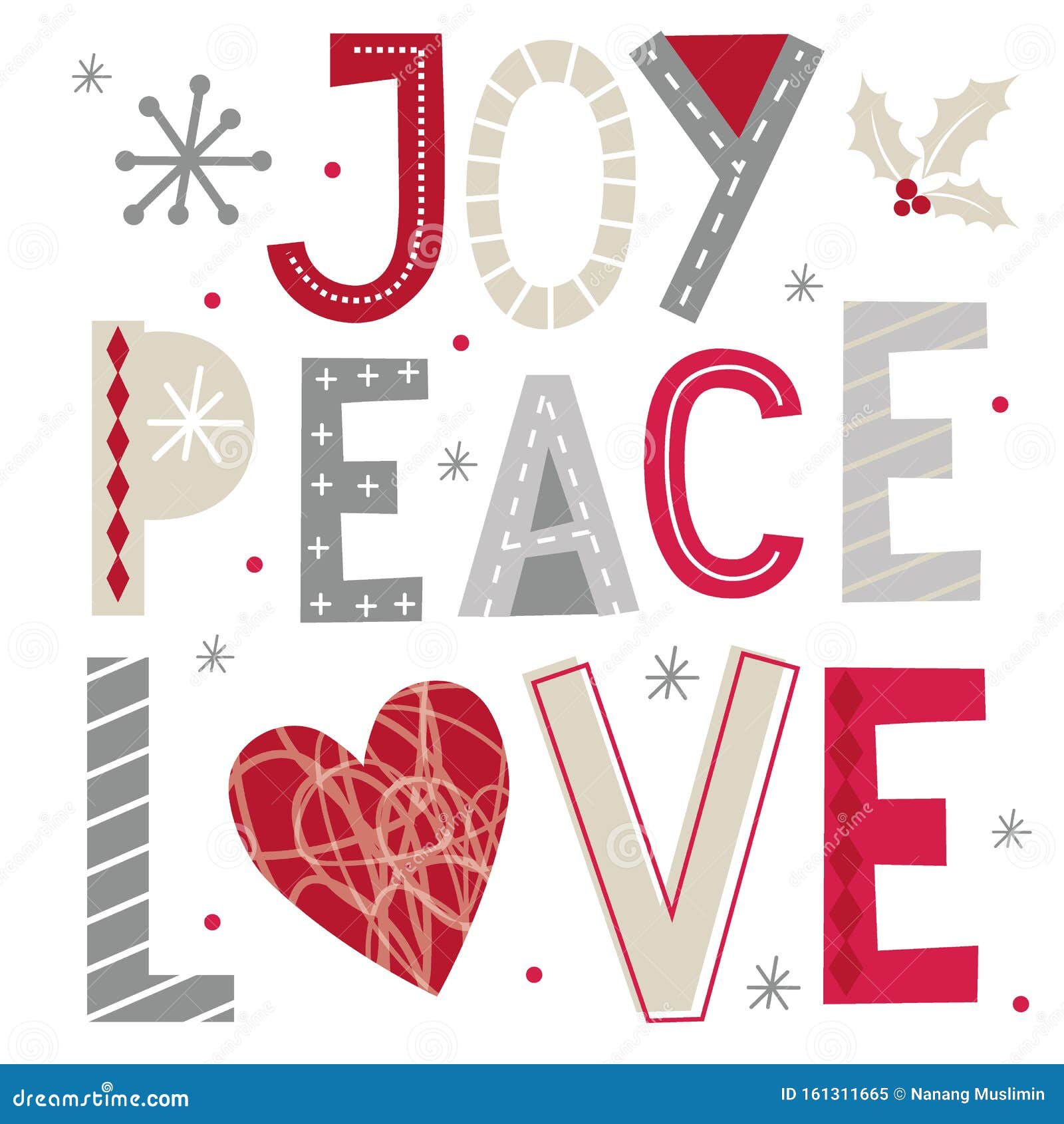 Christmas Greetings With Joy,peace And Love Typography Design On White Background Stock 
