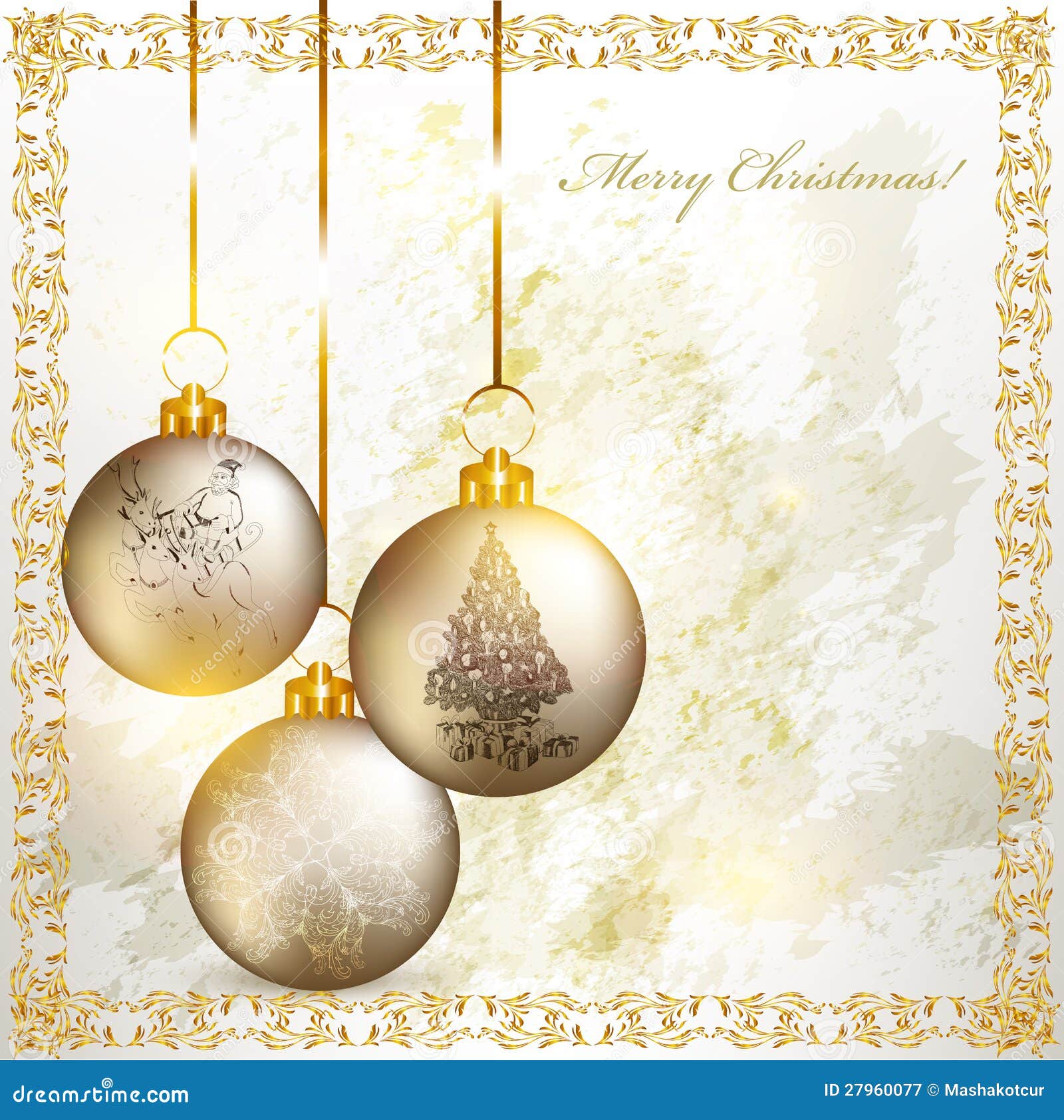 Christmas Grunge Greeting Card with Silver Baubles Stock Vector