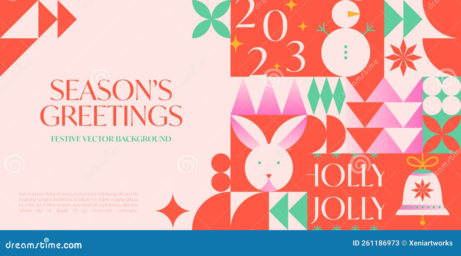 Ti søsyge nødvendighed Christmas and Happy New Year Greeting Banner Template.Festive Vector  Background in Bauhaus Style with Traditional Winter Holiday S Stock Vector  - Illustration of holly, layout: 261186973