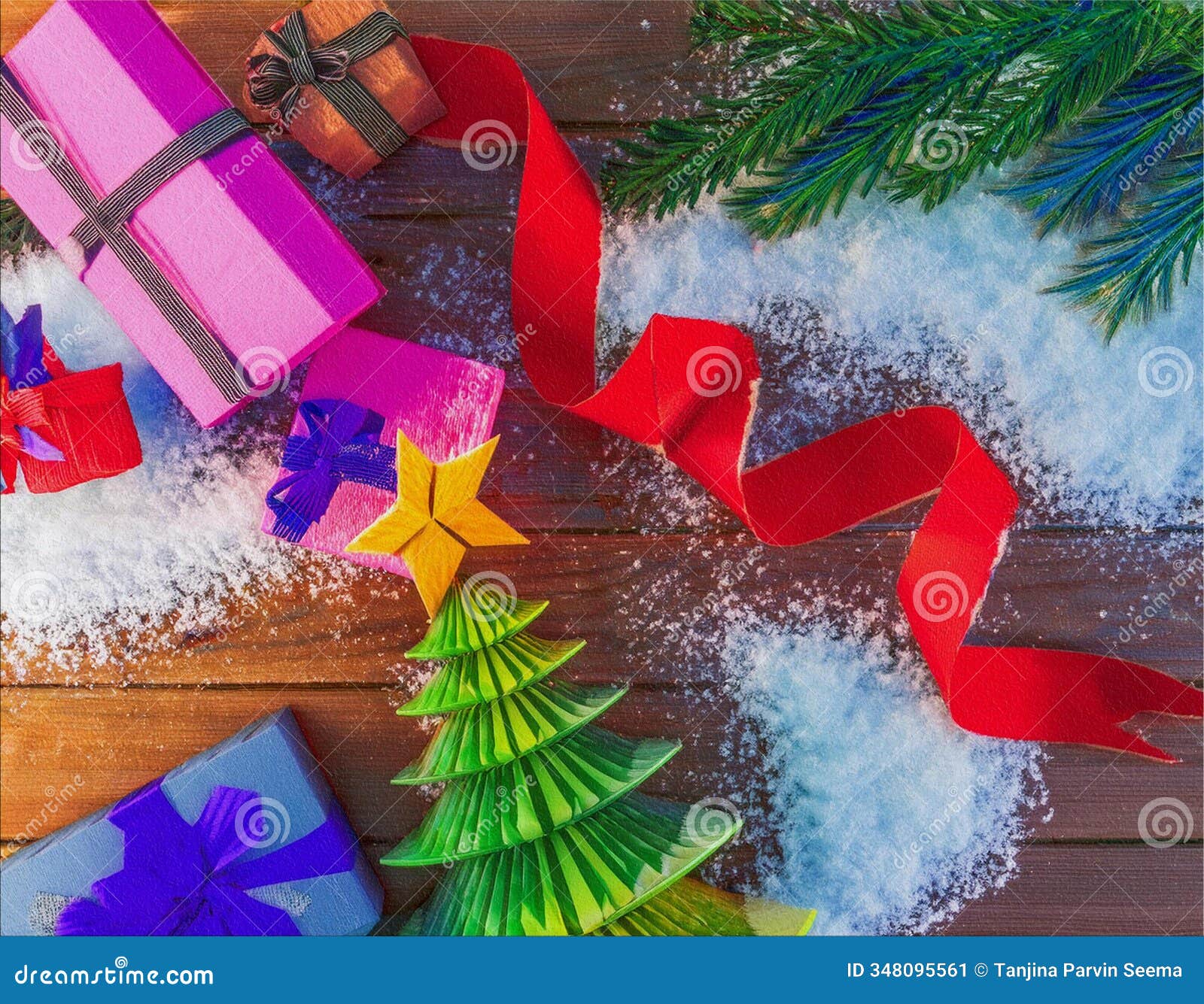 christmas tree with gift boxs for christmas and happy new year greeting card ai generated