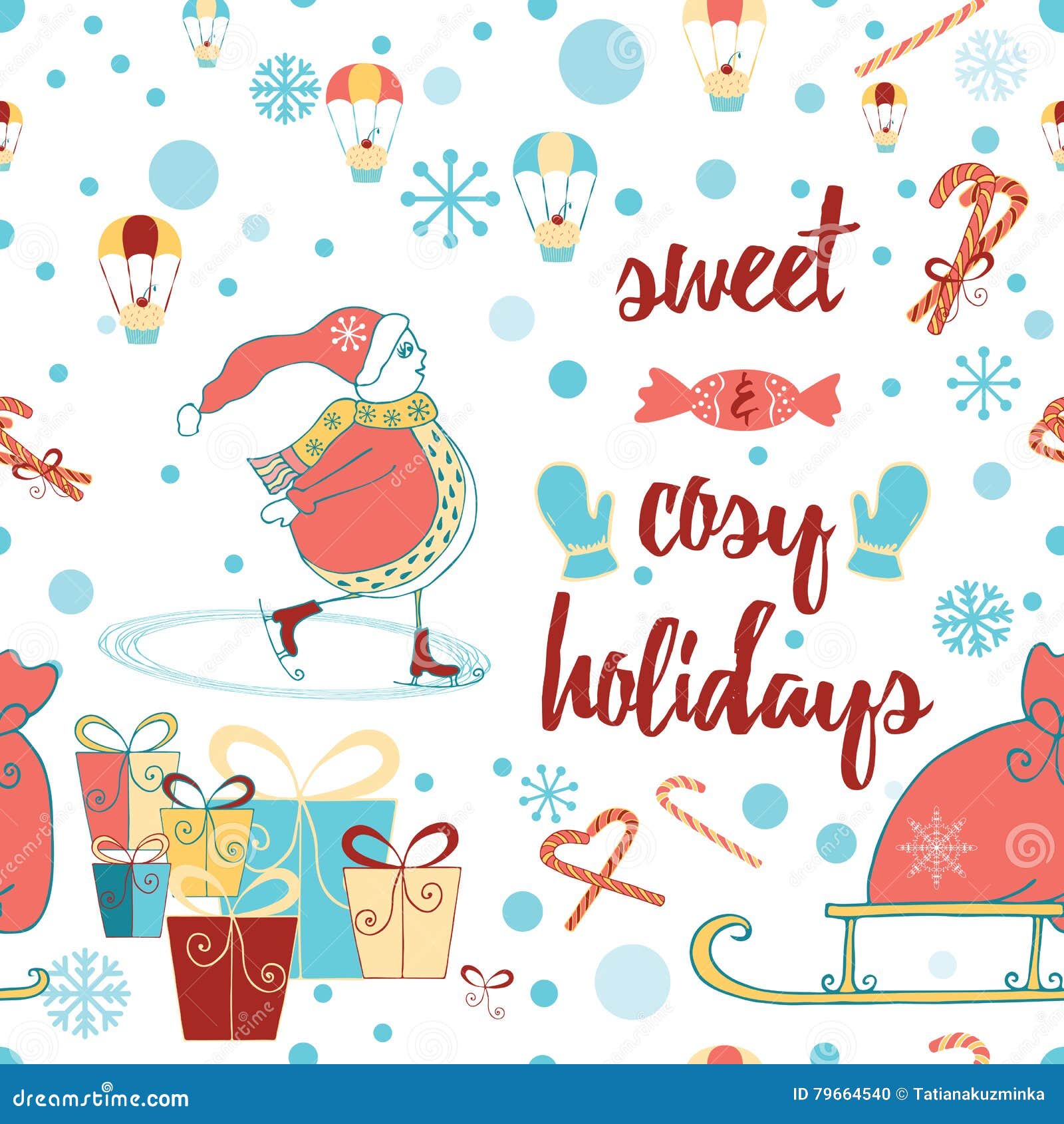 Christmas And Happy New Year Seamless Pattern With Snowman Gifts Candy Quote Stock Illustration Illustration Of Design Candy 79664540