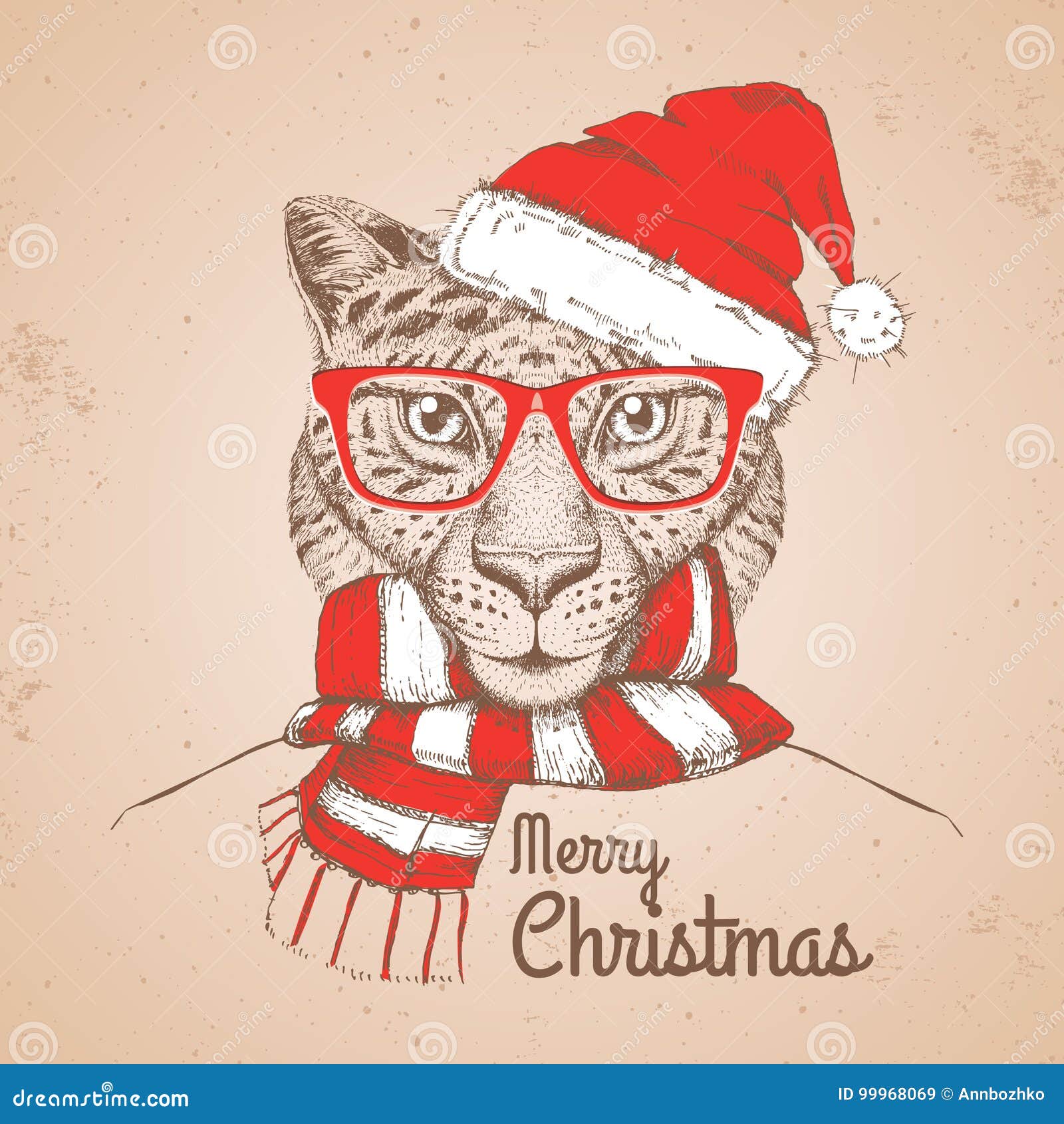 Christmas Hipster Fashion Animal Cheetah Dressed a New Year Hat Stock ...