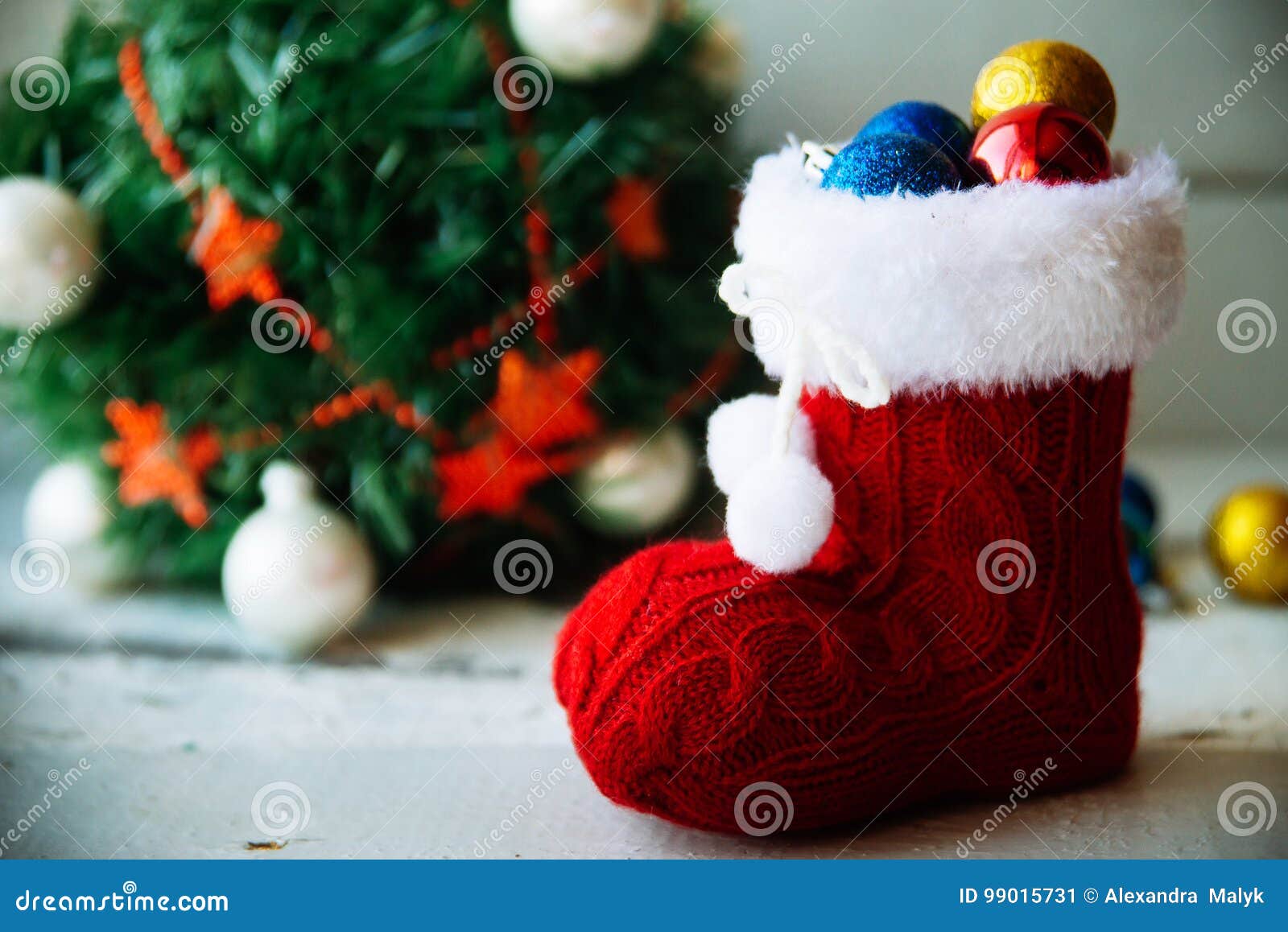 Christmas Holiday Background with Santa Boots and Decorations. Retro ...