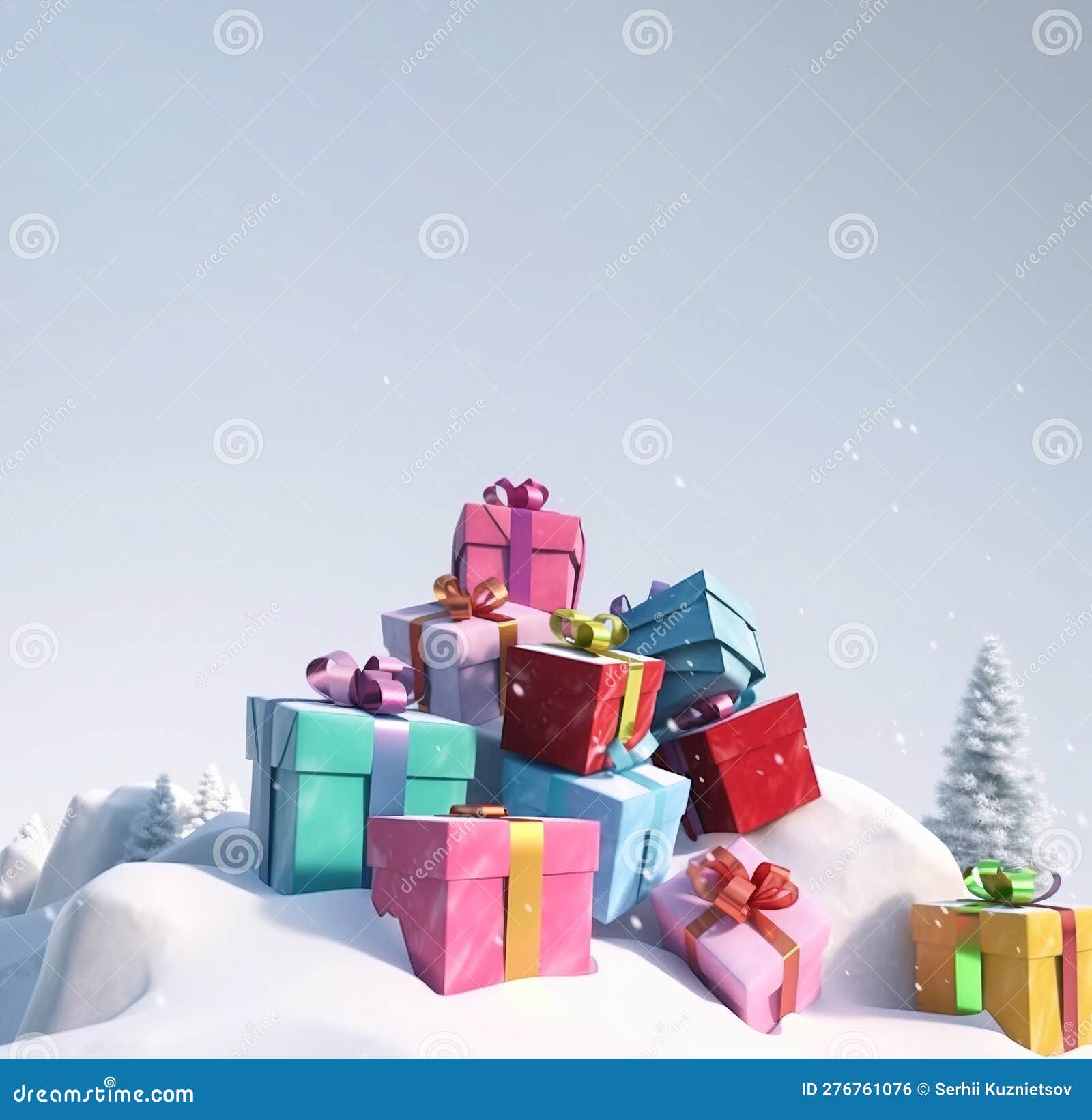 Christmas Holiday Box with a Ribbon in a Snowdrift, White Background