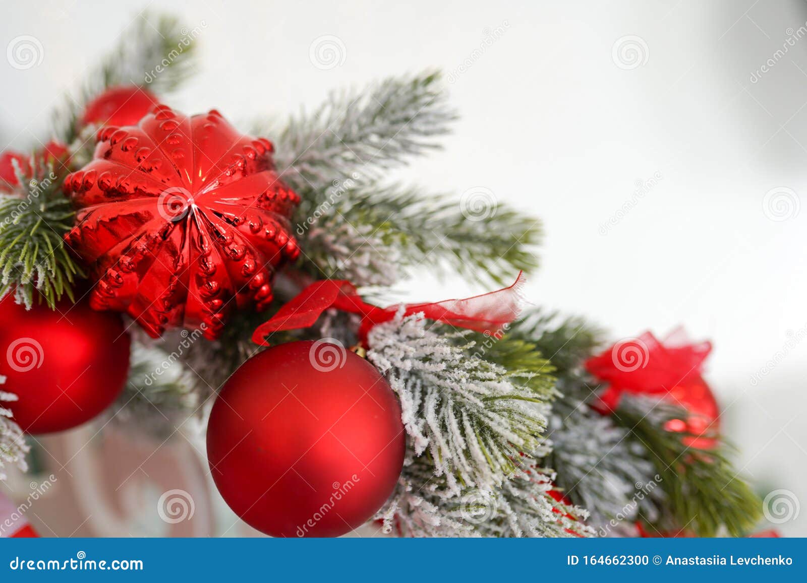 Christmas Holiday Card, Fir Branch With Red Decor, Copy Space Stock ...