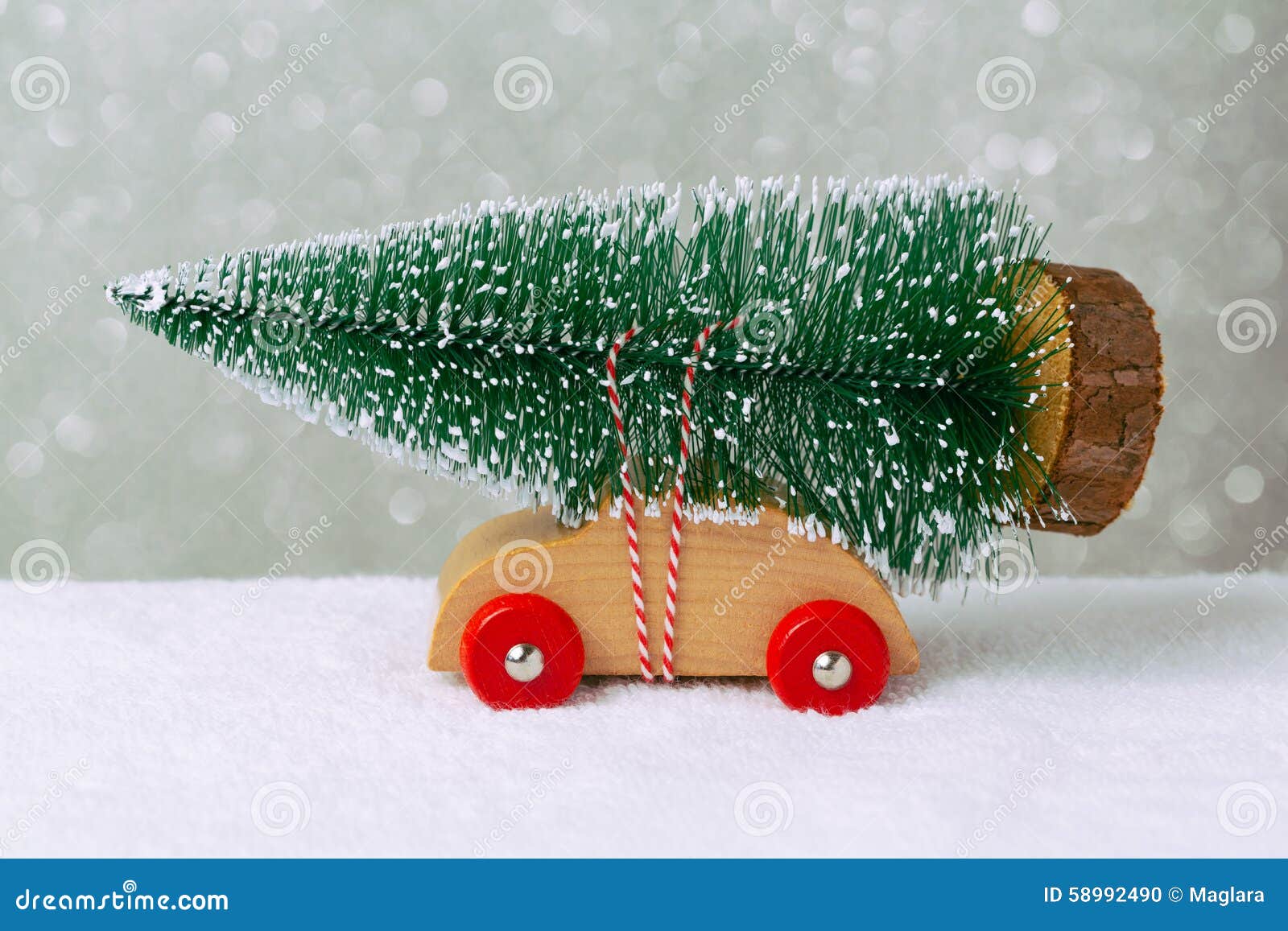 Christmas Holiday Concept with Pine Tree on Toy Car Stock Photo Image