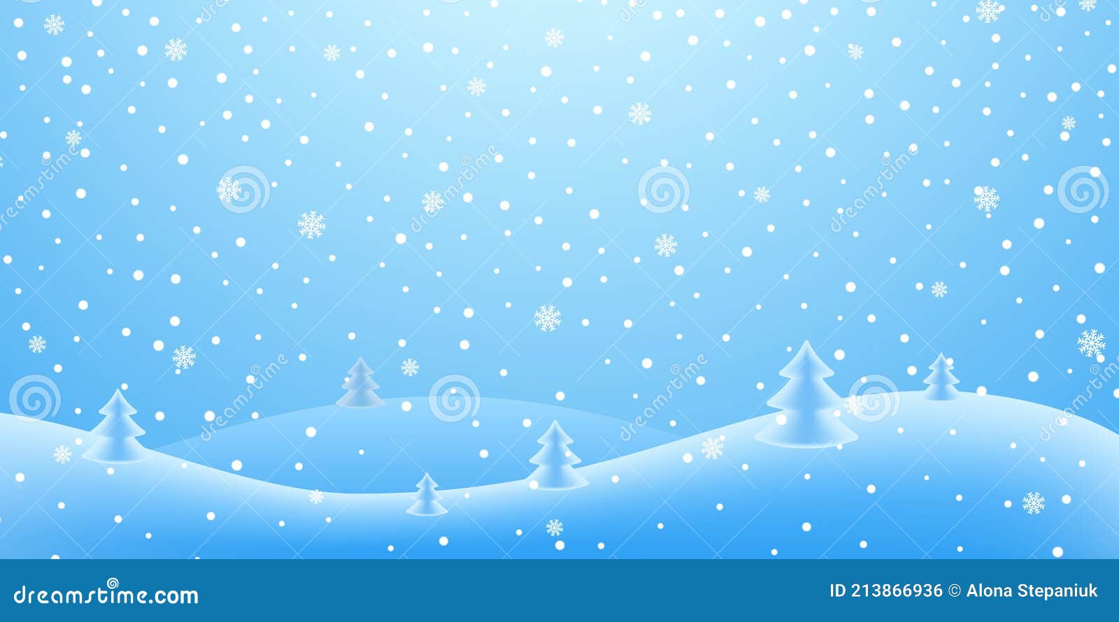 Winter Snowy In Hill Of Tree With Snowfall Background Design