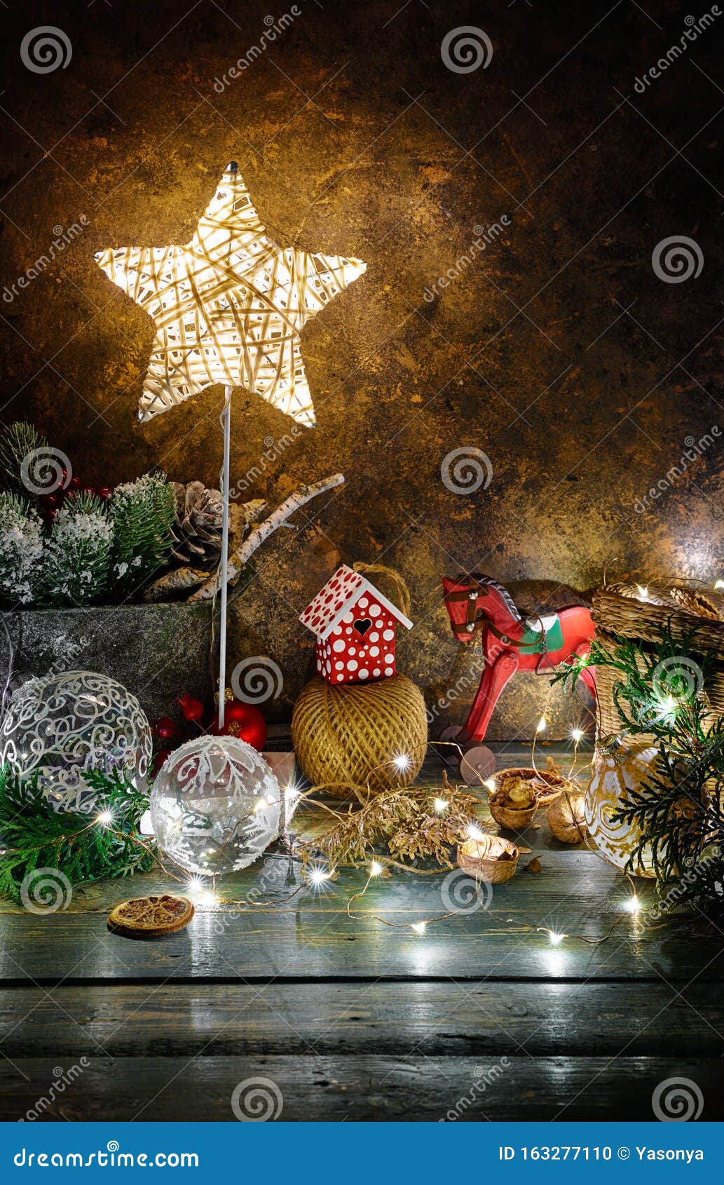 Christmas Holiday Decoration with Shining Star Stock Photo - Image ...