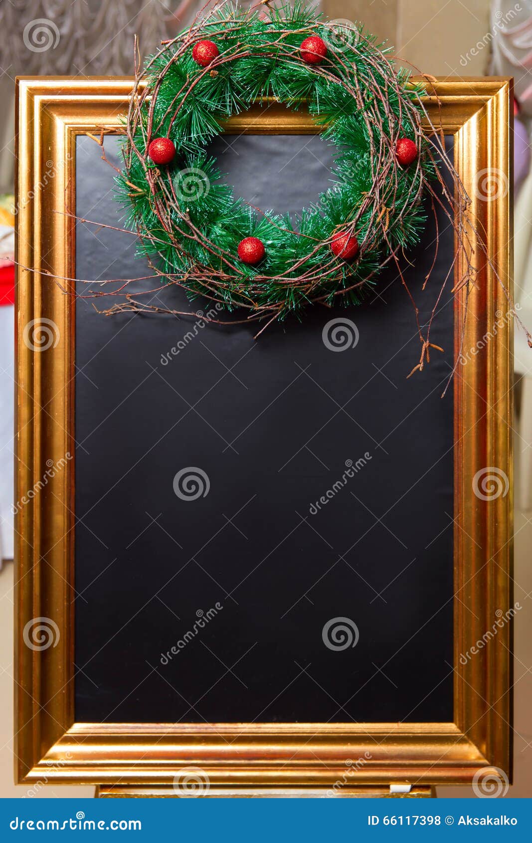 Christmas Holiday Decorations and Vintage Blackboard Stock Photo