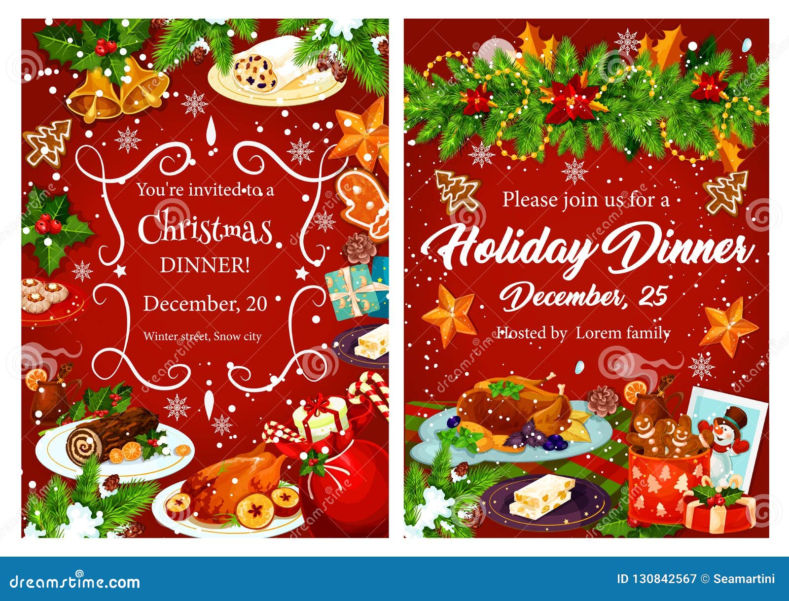 Christmas Holiday Festive Dinner Invitation Card Stock Vector ...