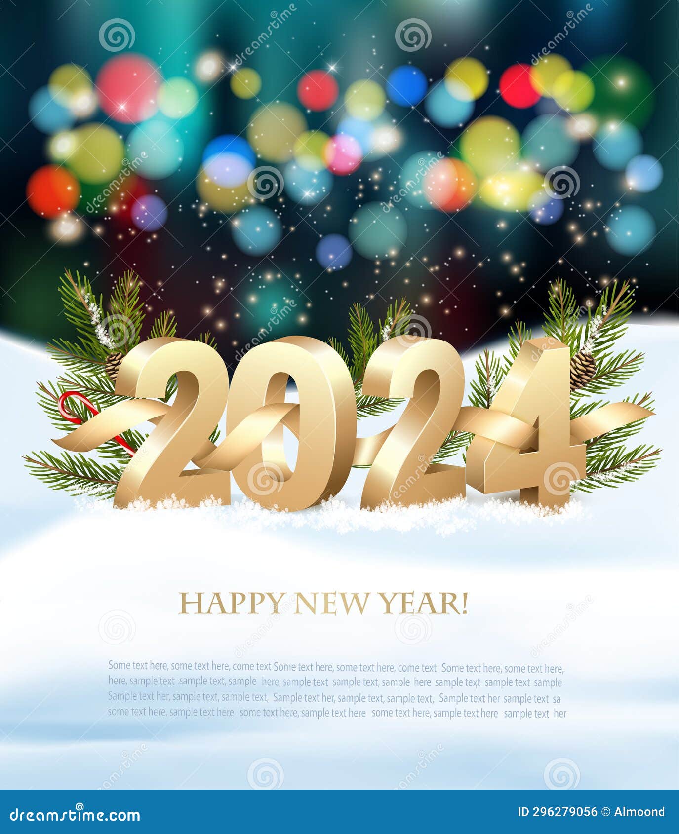 christmas holiday and happy new year background with branches of christmas tree and 2024